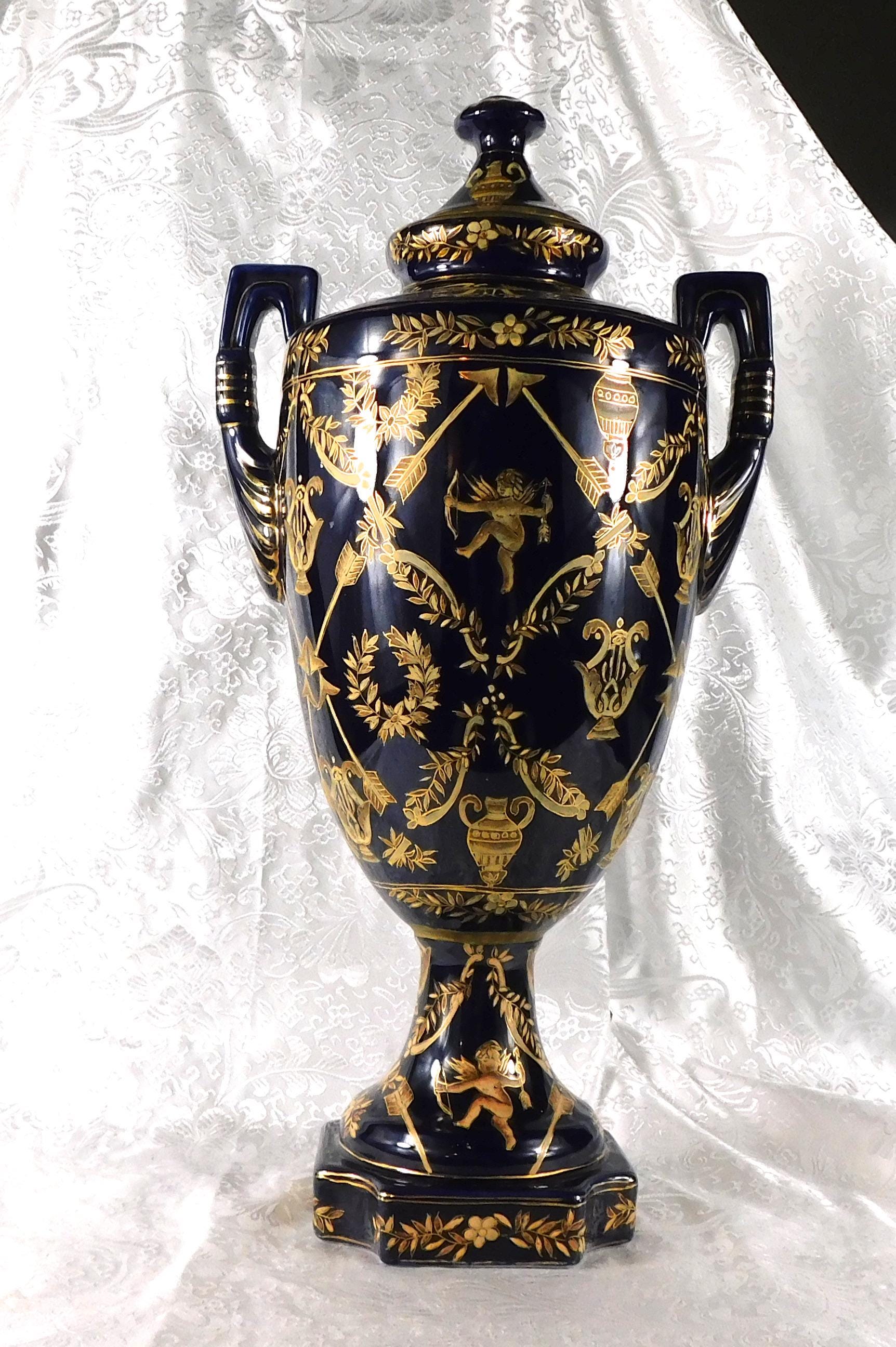 Big Blue Jar, Vase, or Urn with Angels # 27259