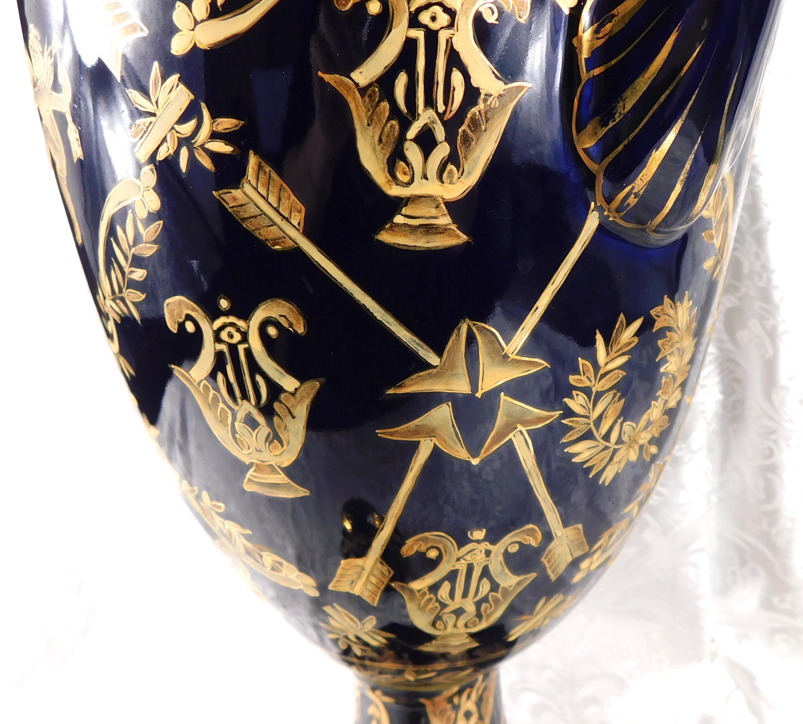 Big Blue Jar, Vase, or Urn with Angels # 27259