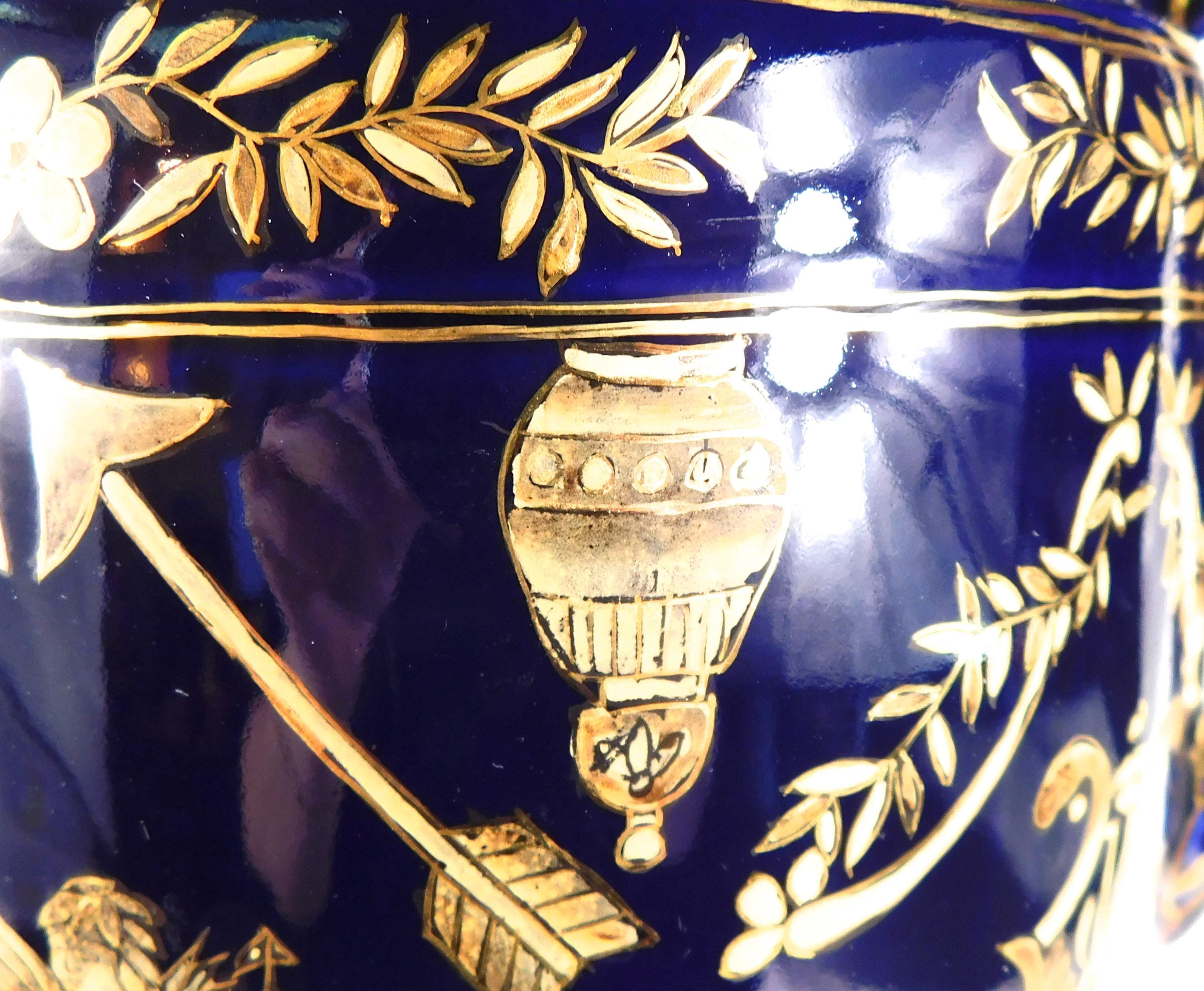 Big Blue Jar, Vase, or Urn with Angels # 27259