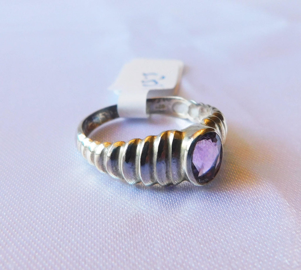 Sterling Silver Size 9 Ring with Purple Center Stone  # 20618