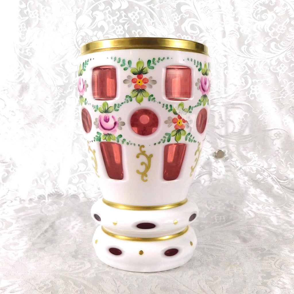 White over Pink Cut to Clear Vase # 27280