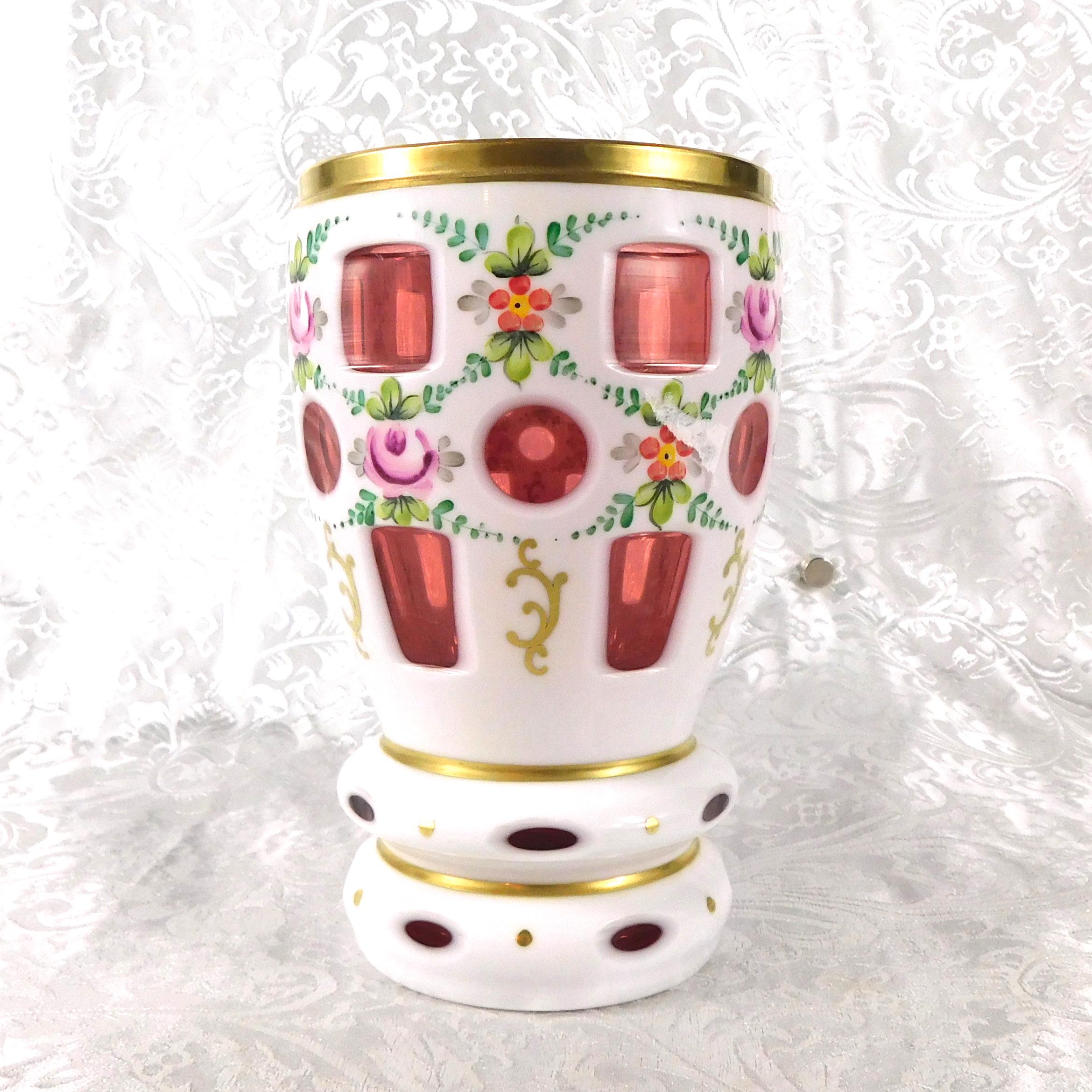 White over Pink Cut to Clear Vase # 27280