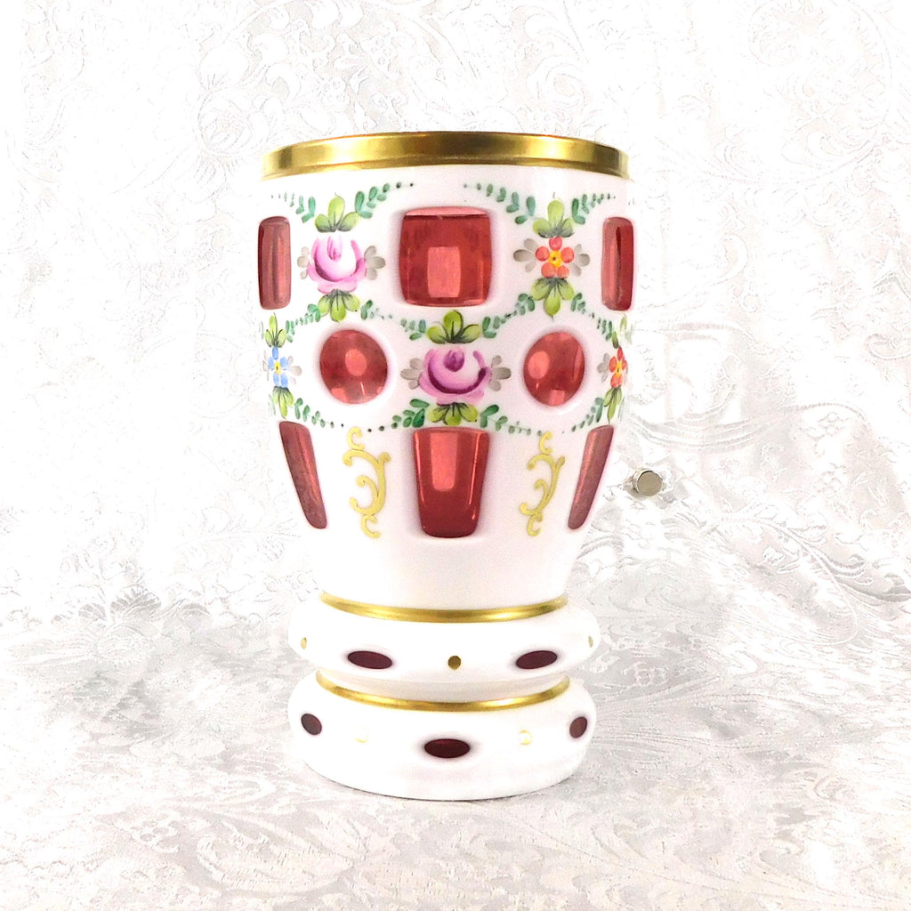 White over Pink Cut to Clear Vase # 27280