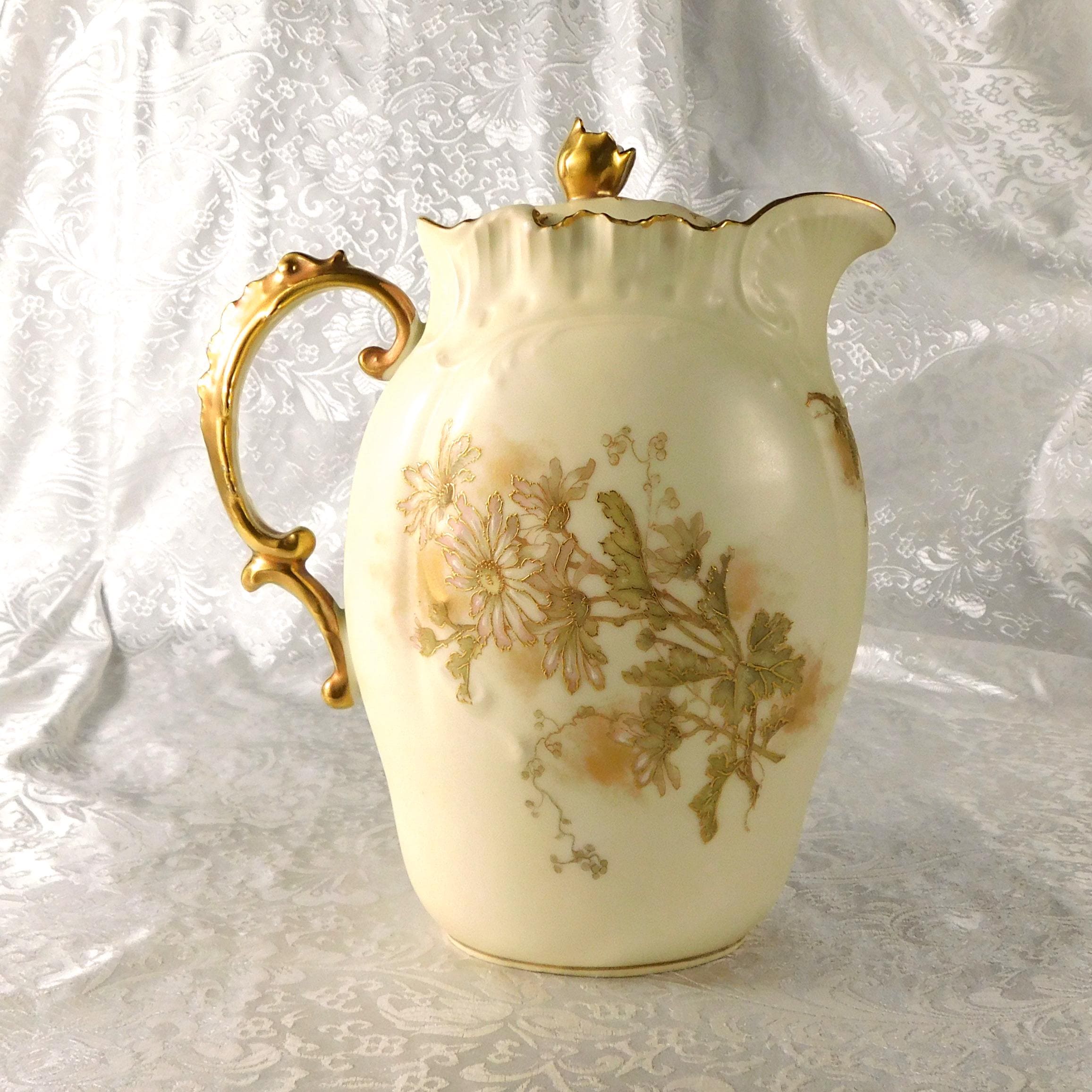 Alfred Lanternier Limoges Hand Painted Cream Bisque Chocolate Pot # 27319
