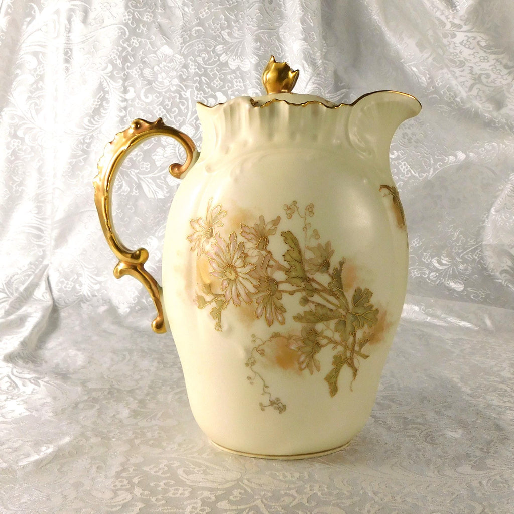 Alfred Lanternier Limoges Hand Painted Cream Bisque Chocolate Pot # 27319