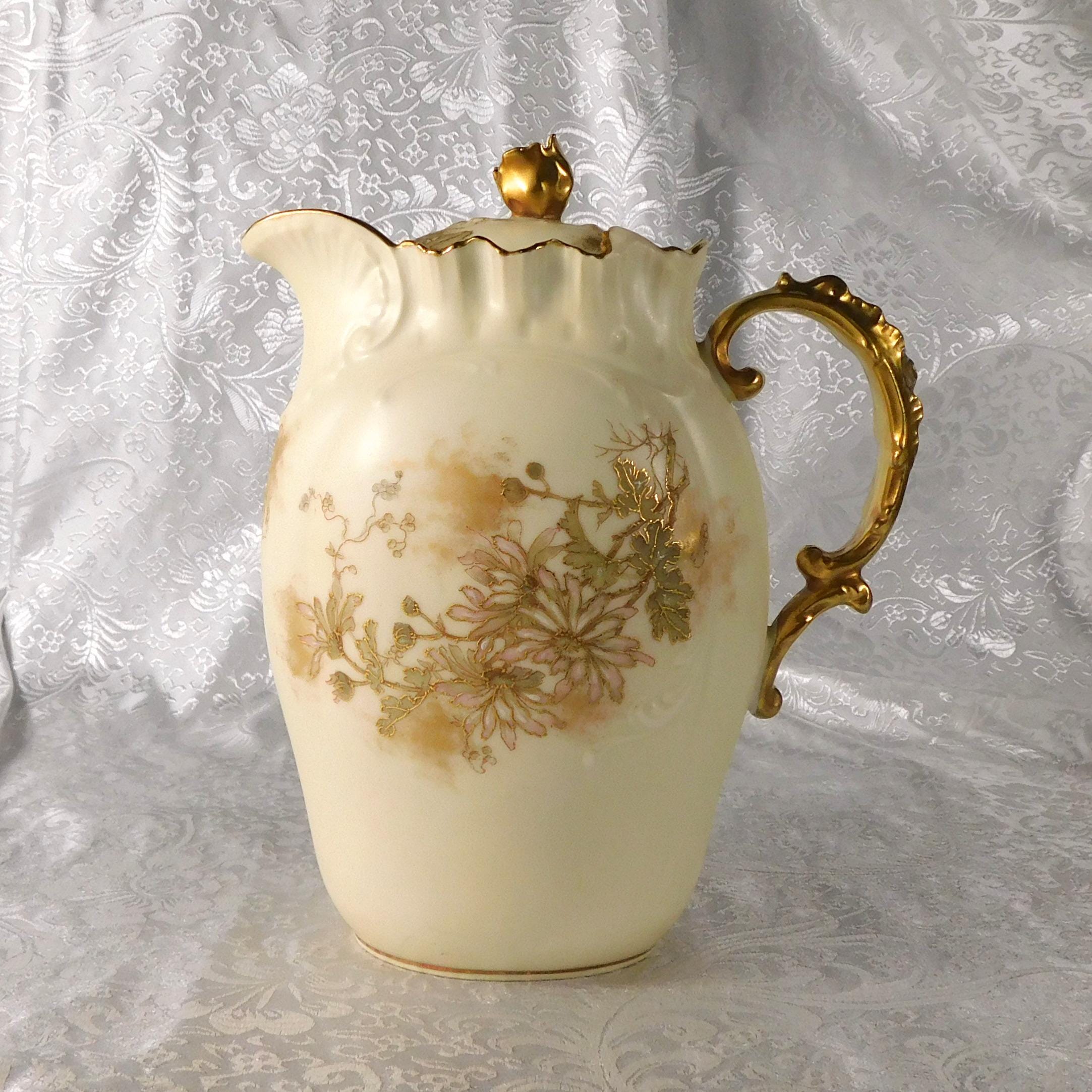 Alfred Lanternier Limoges Hand Painted Cream Bisque Chocolate Pot # 27319