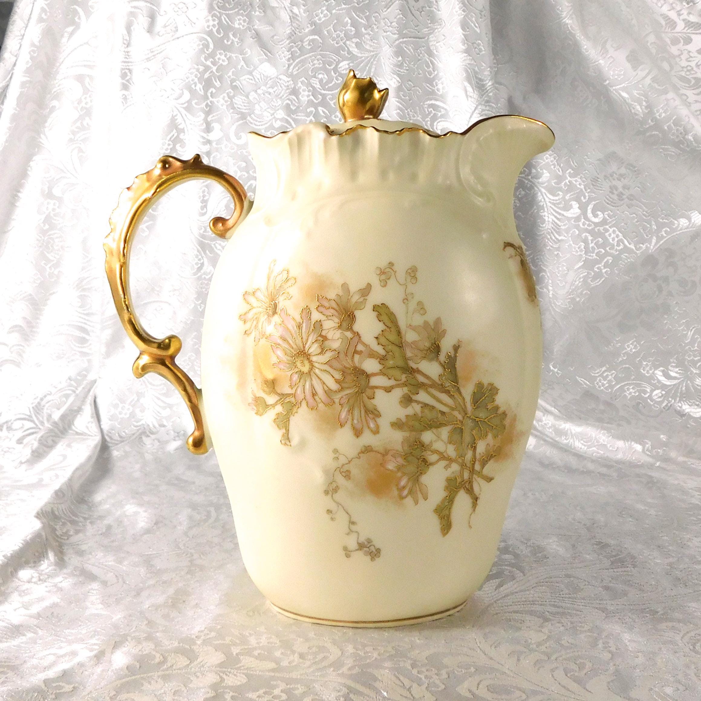 Alfred Lanternier Limoges Hand Painted Cream Bisque Chocolate Pot # 27319
