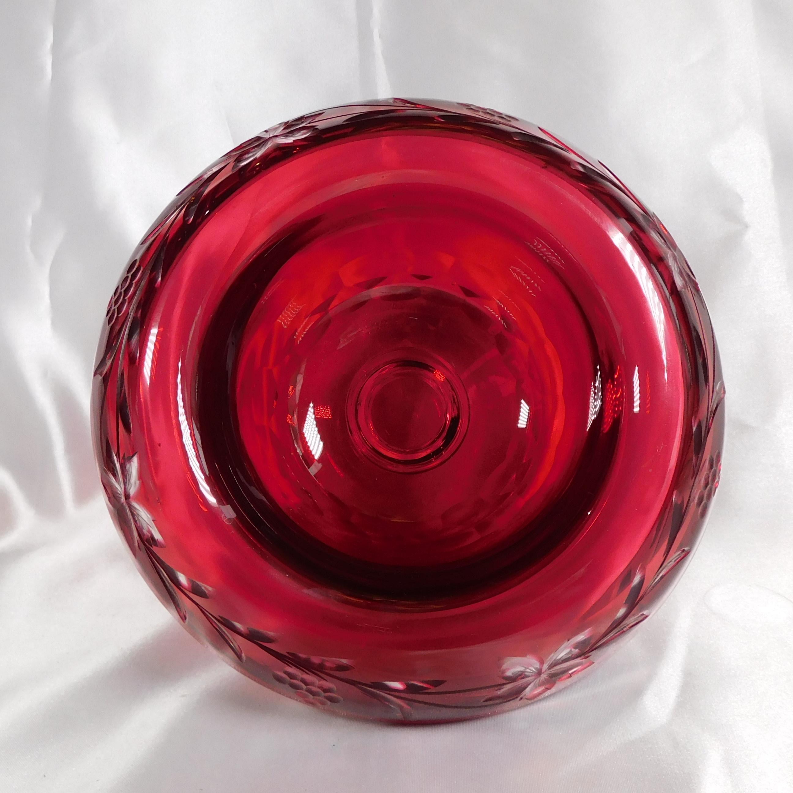 Red Cut to Clear Compote with Clear Base # 22356