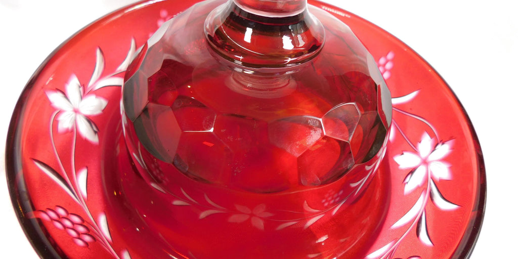Red Cut to Clear Compote with Clear Base # 22356