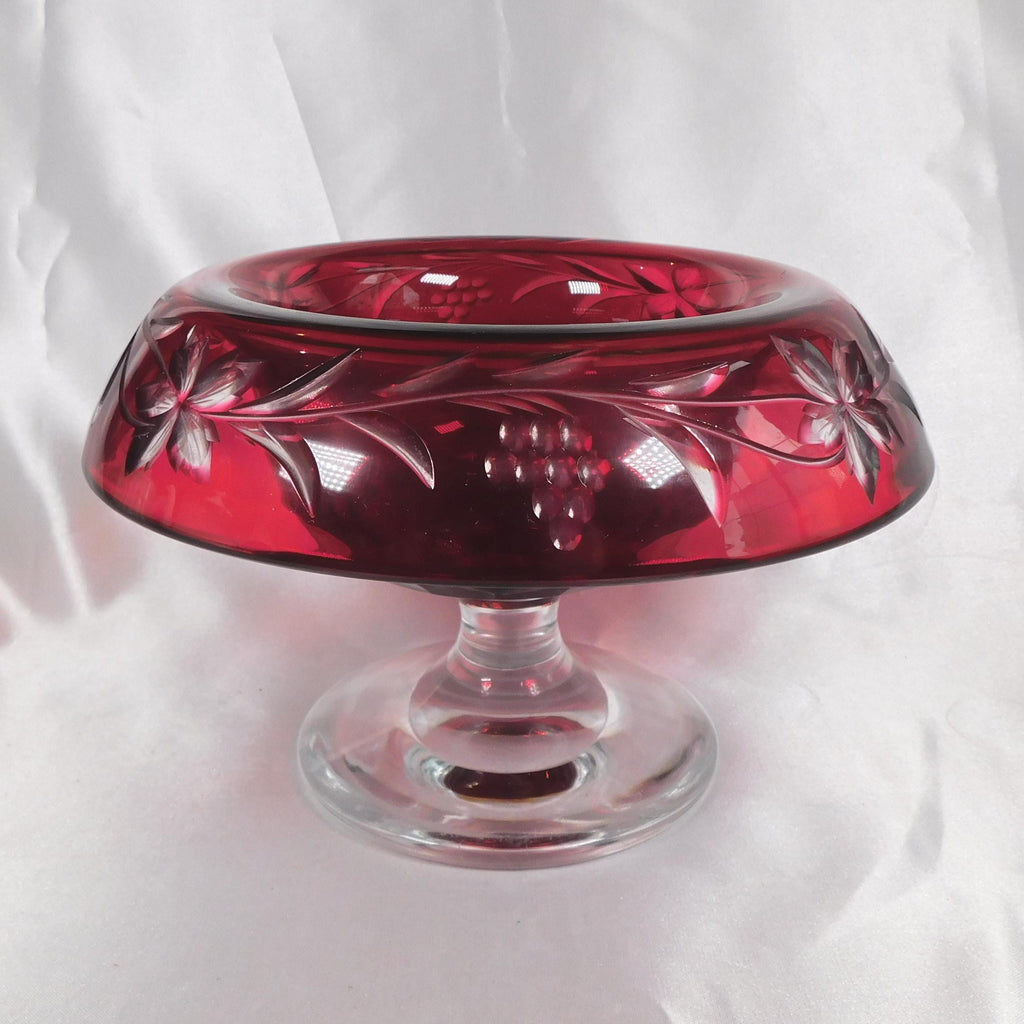 Red Cut to Clear Compote with Clear Base # 22356