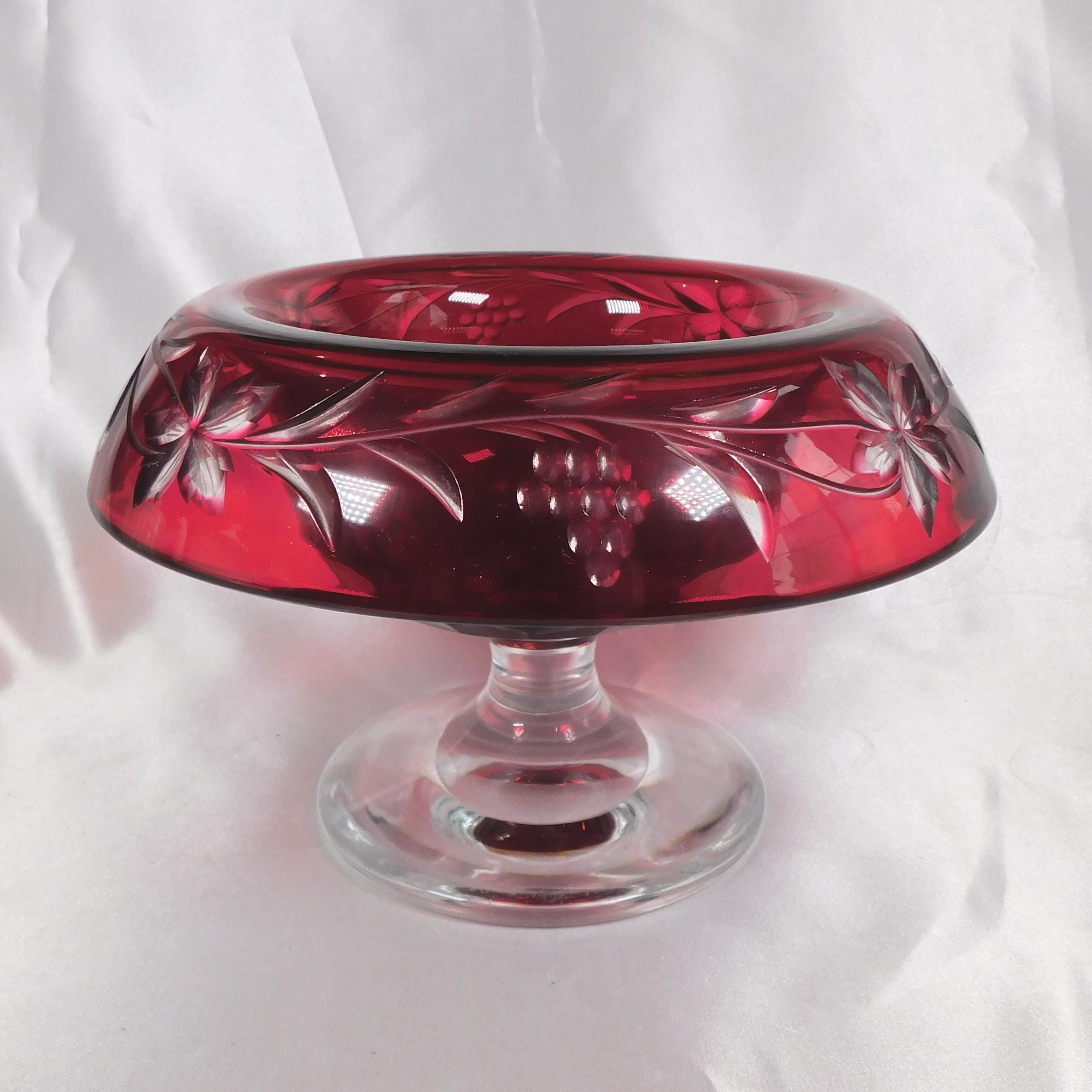 Red Cut to Clear Compote with Clear Base # 22356