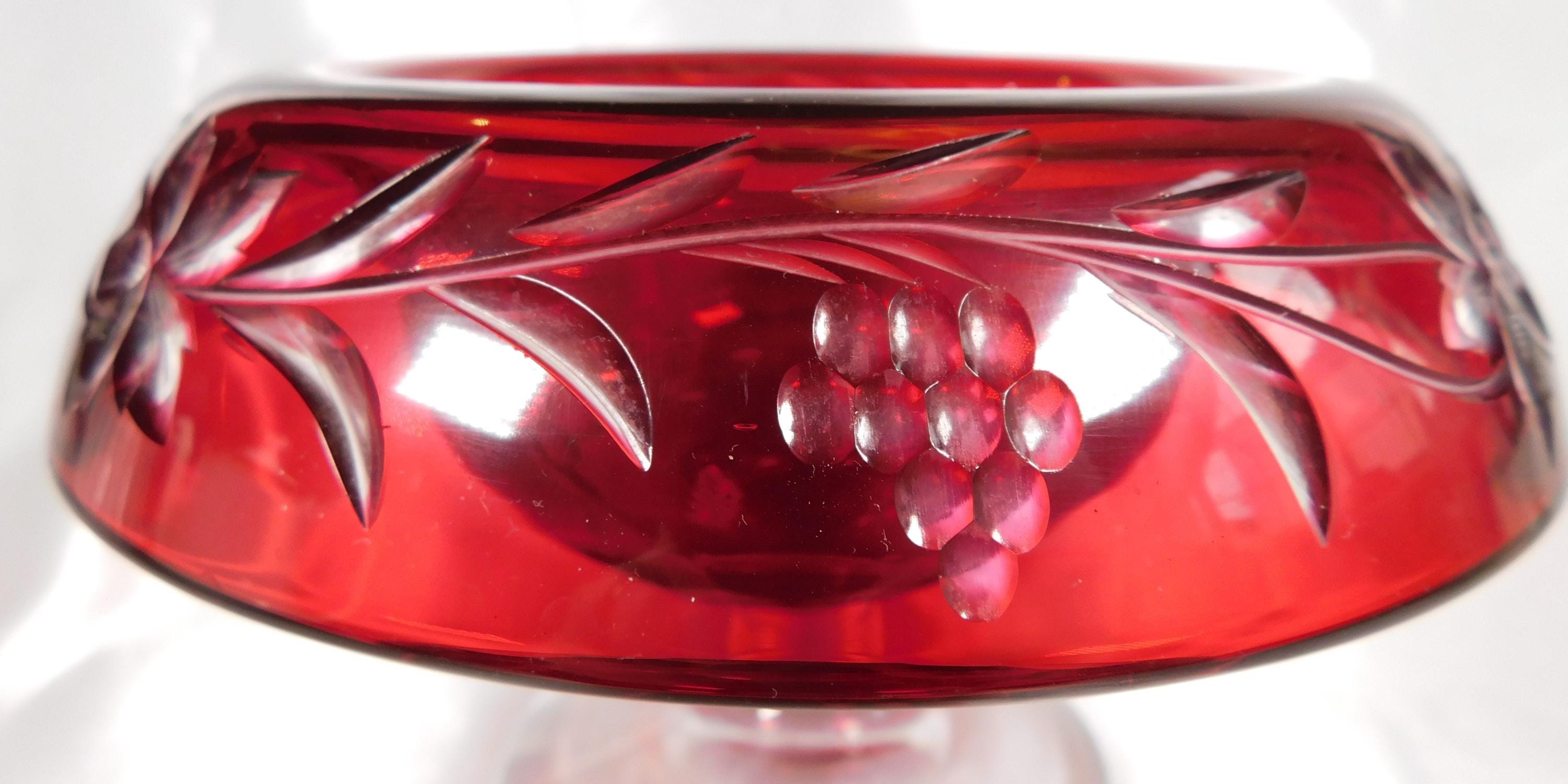 Red Cut to Clear Compote with Clear Base # 22356