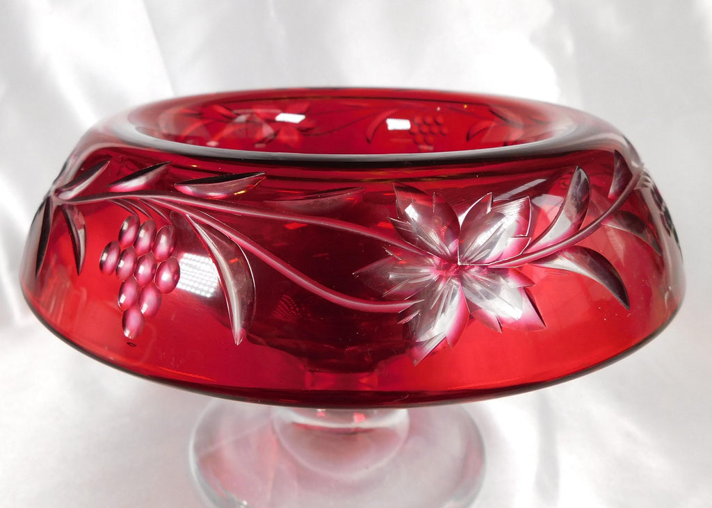 Red Cut to Clear Compote with Clear Base # 22356