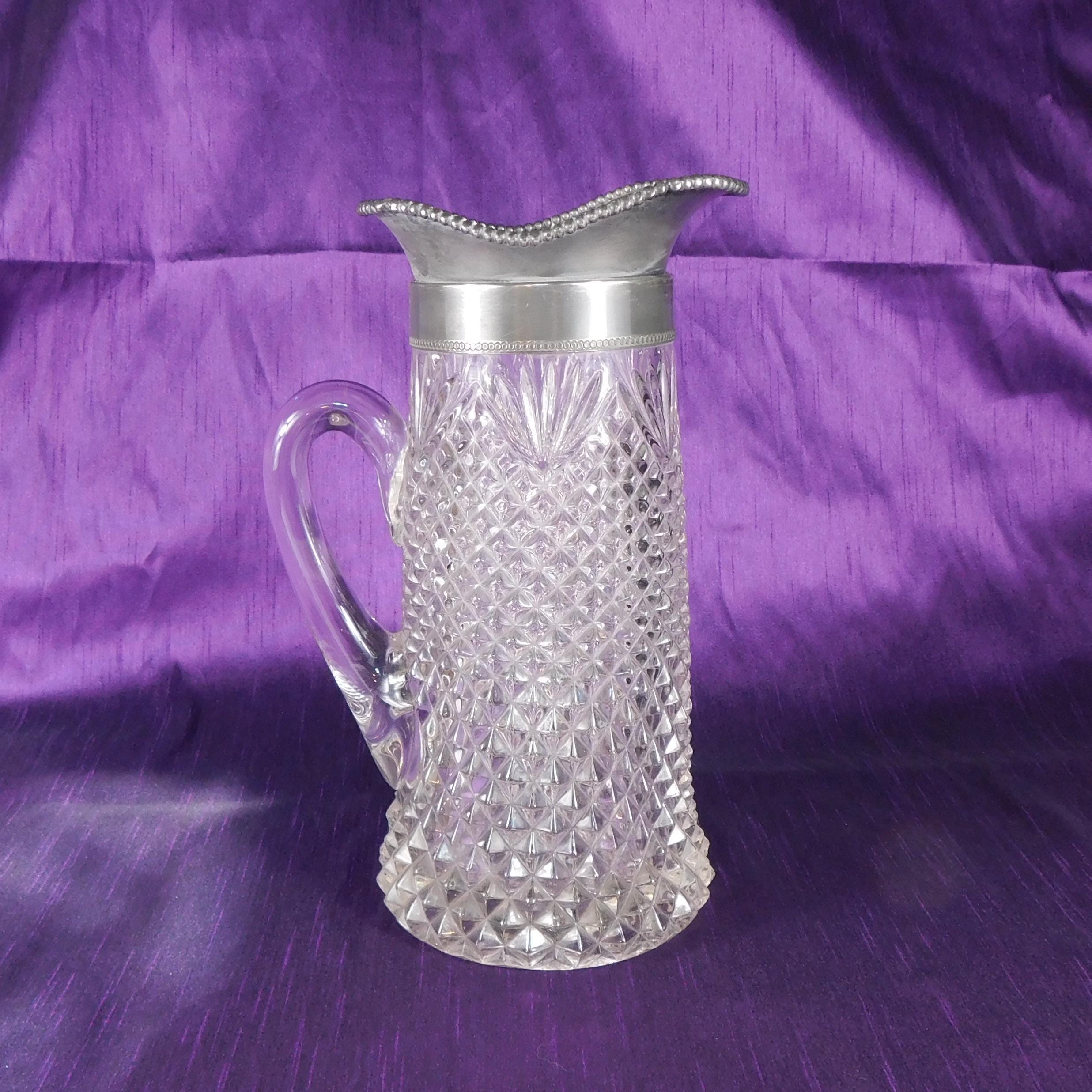 Large Glass Pitcher with Metal Top # 27496