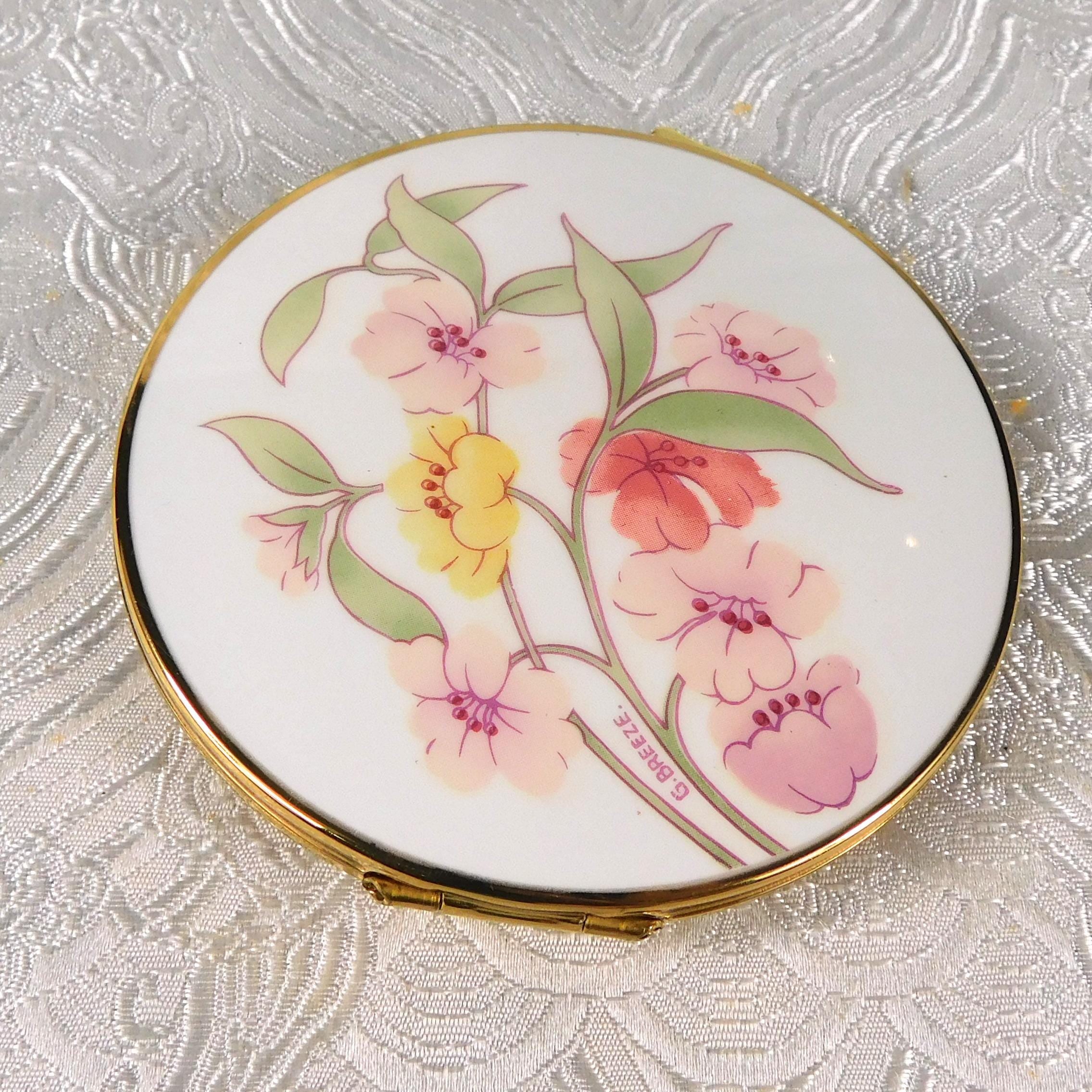White Stratton Floral Double Mirror Compact # 27434