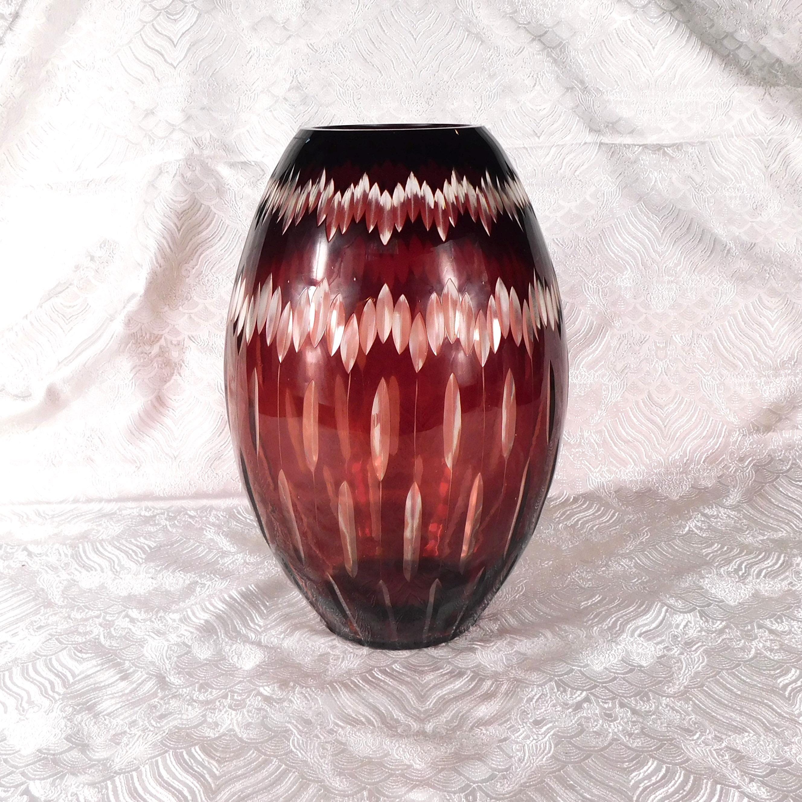 Large Red Cut to Clear Vase # 27656