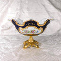 Large Blue and White Floral Bowl on Golden Metal Base # 27597