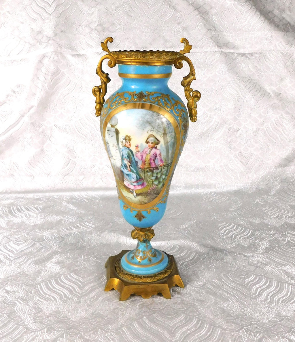 Hand Painted Porcelain and Metal Vase marked L Henry # 27651