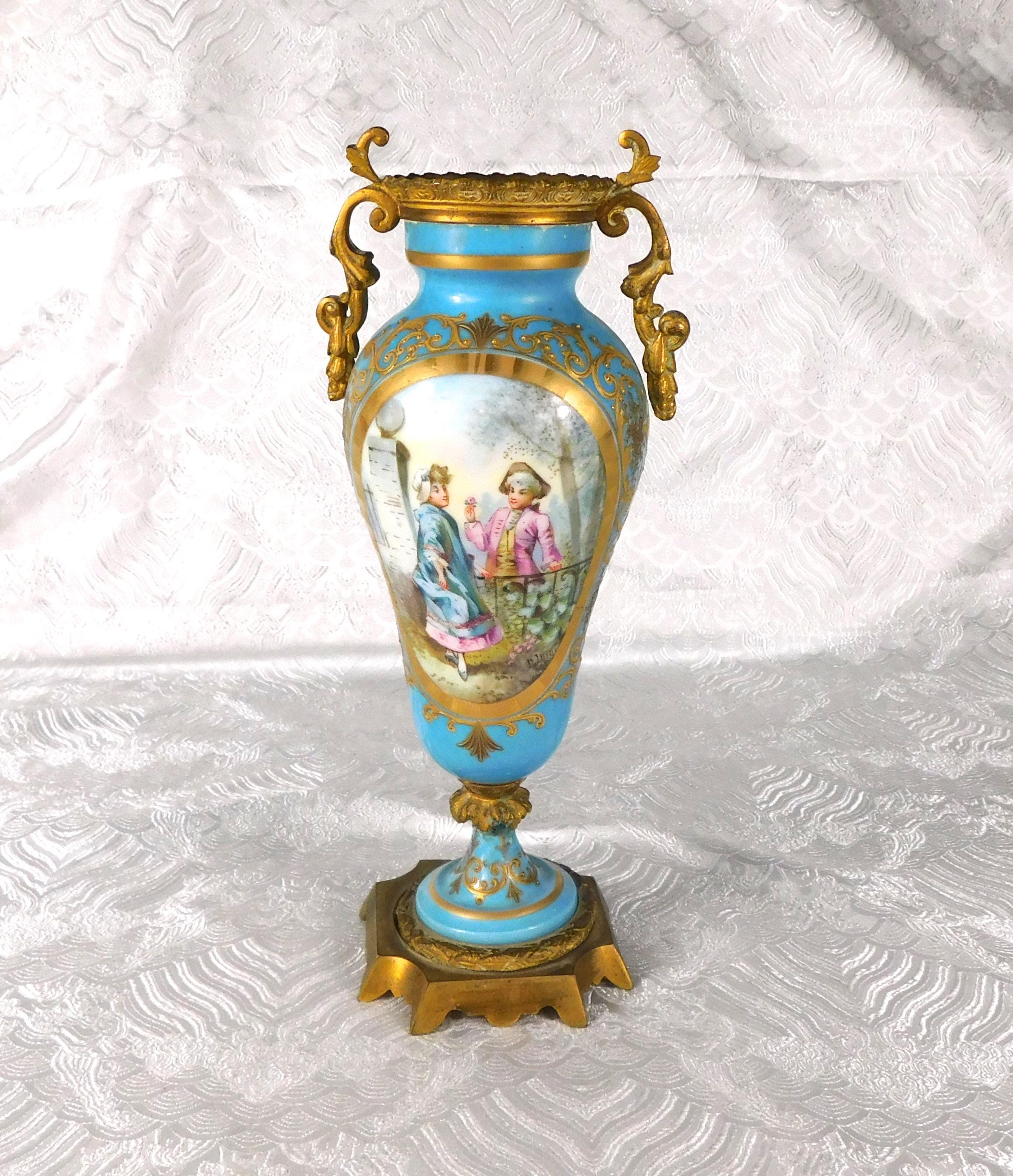 Hand Painted Porcelain and Metal Vase marked L Henry # 27651