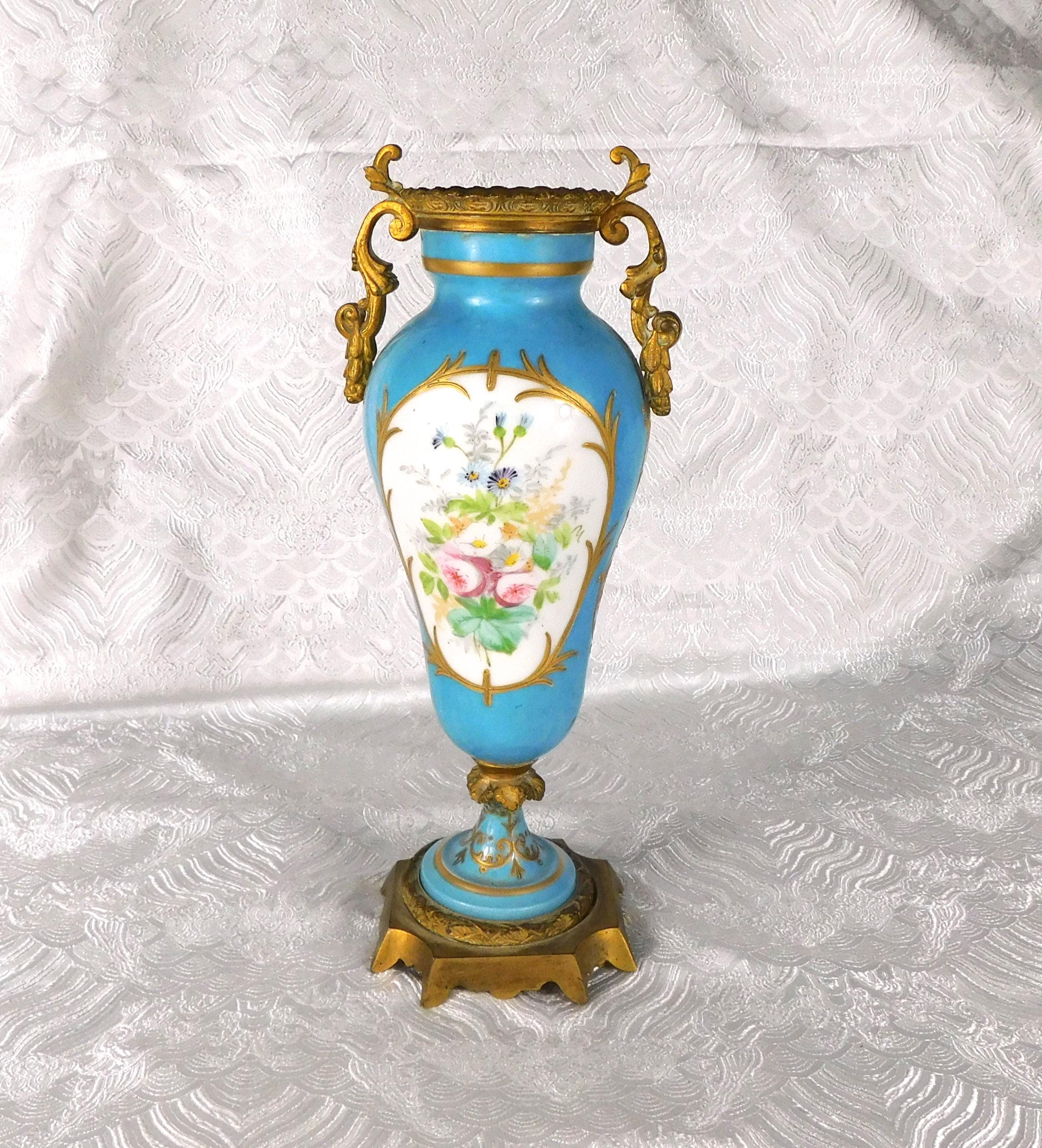 Hand Painted Porcelain and Metal Vase marked L Henry # 27651