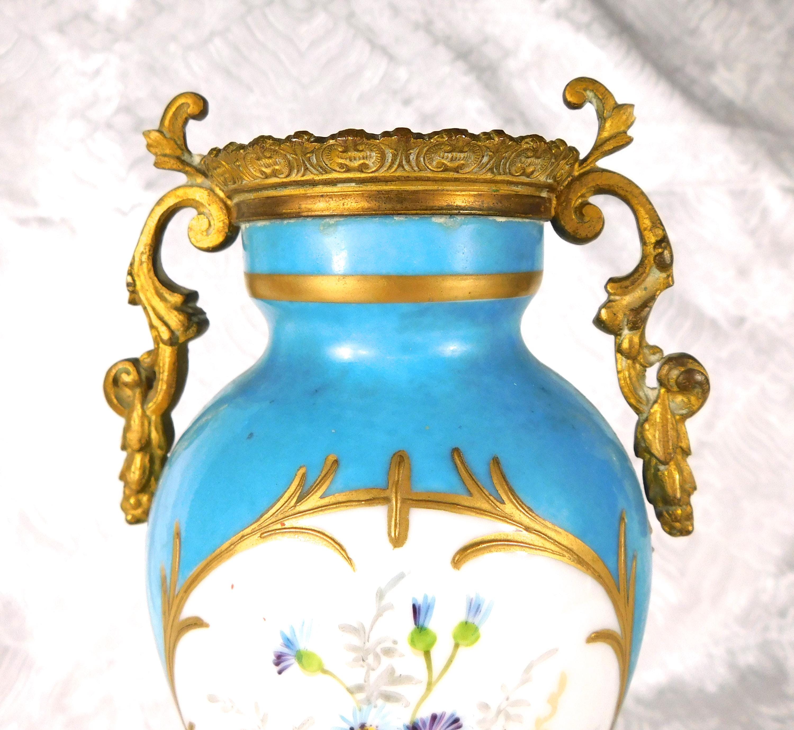 Hand Painted Porcelain and Metal Vase marked L Henry # 27651