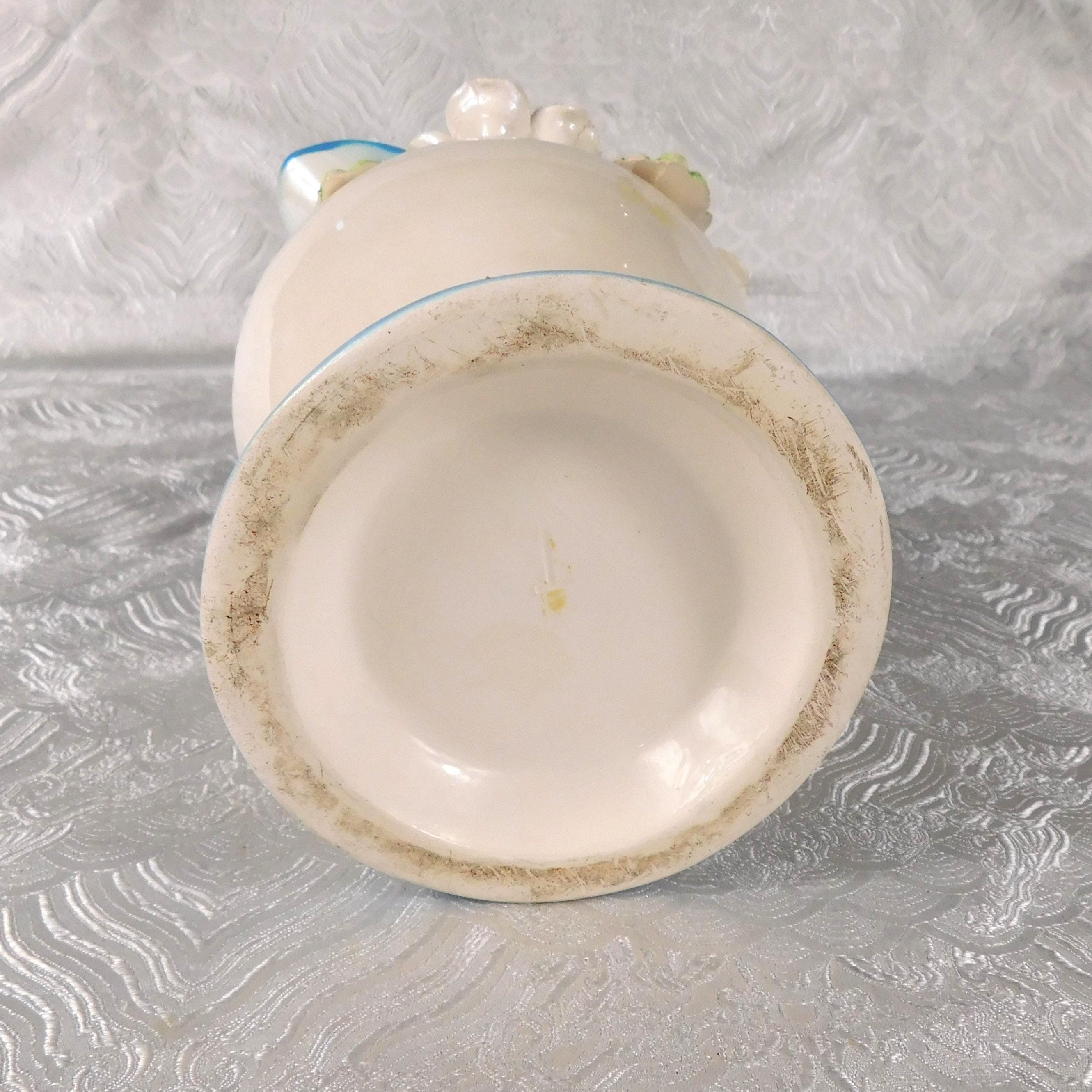 Blue and White Ceramic Pitcher with Three Dimensional Flowers # 27654