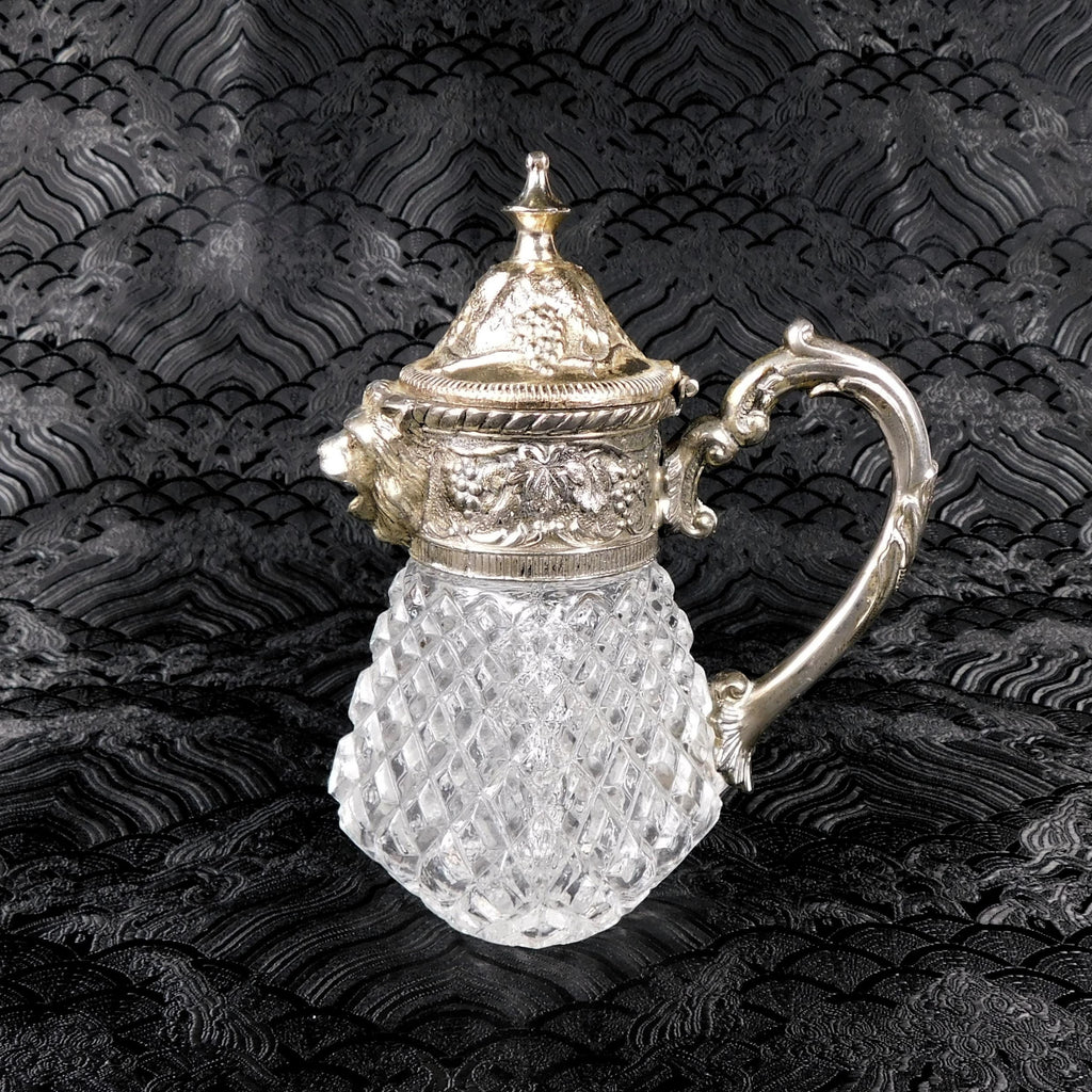 Crystal Syrup Pitcher, Milk Jug, Creamer with Metal Lid with Wolf Head Spout # 27655