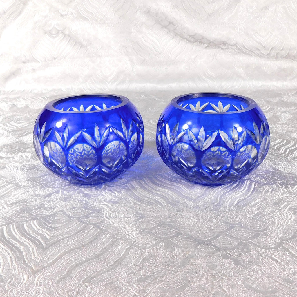 Pair of Two Blue Godinger Crystal Legends Cut to Clear Bowls # 27627