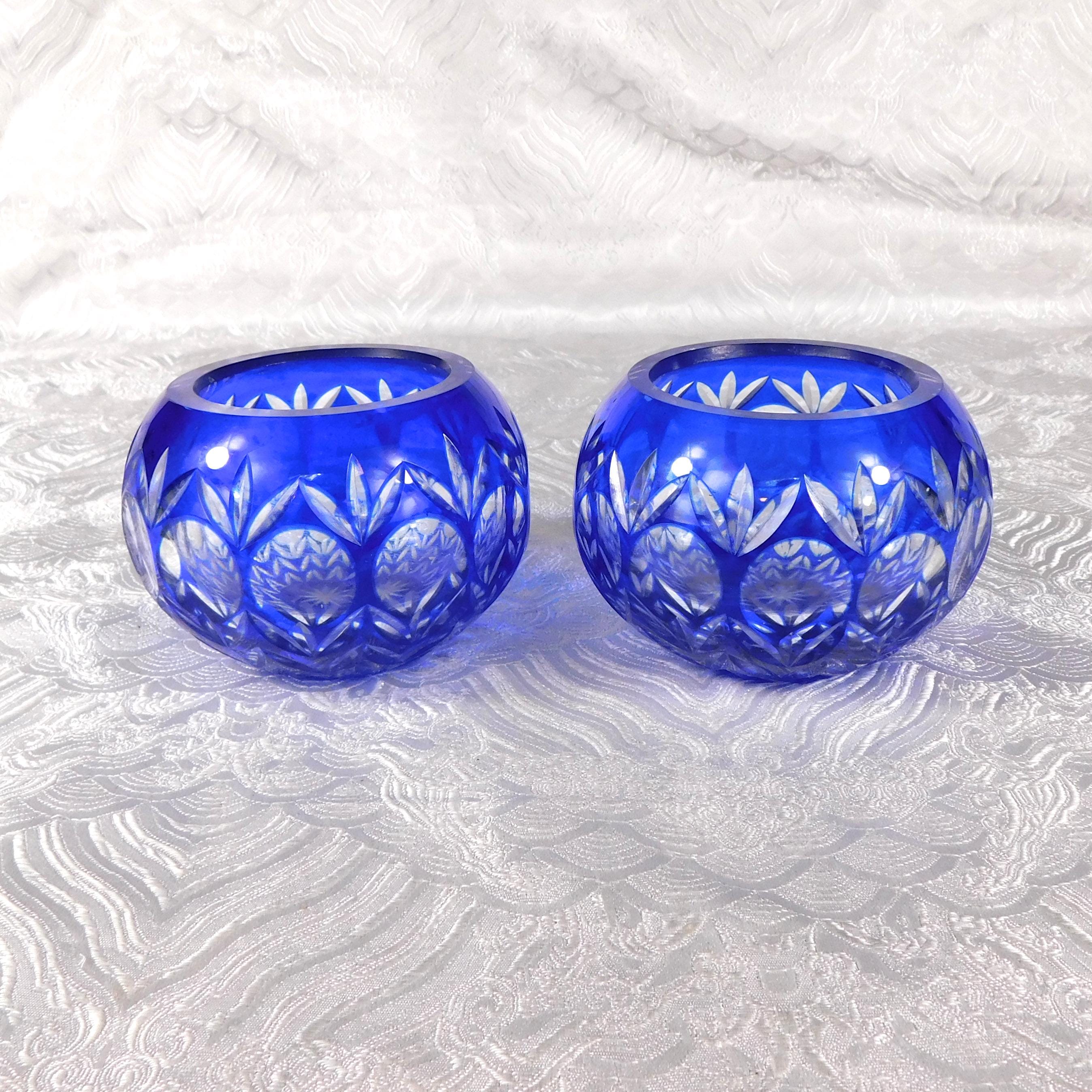 Pair of Two Blue Godinger Crystal Legends Cut to Clear Bowls # 27627