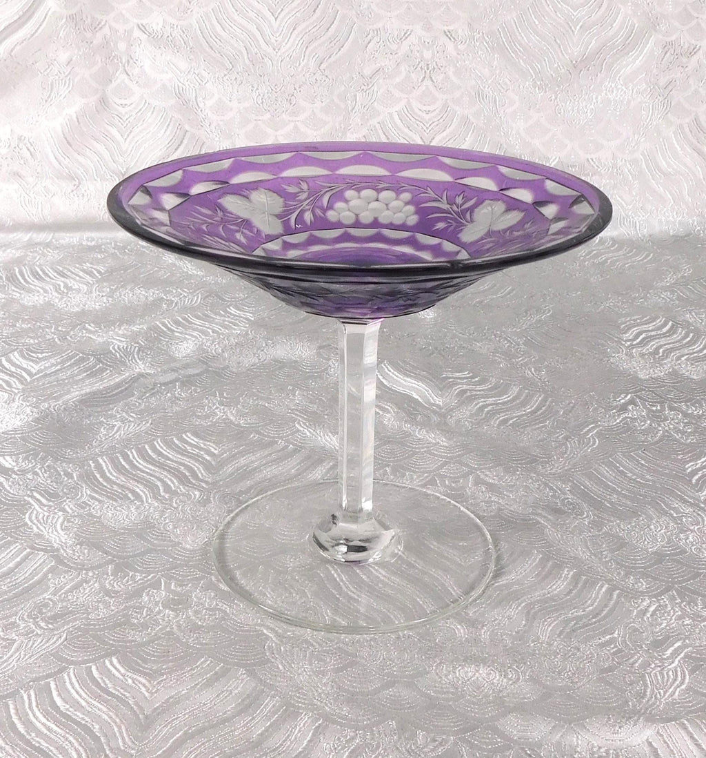 Purple Cut to Clear Footed Plate, Bowl or Bar Glass # 27652