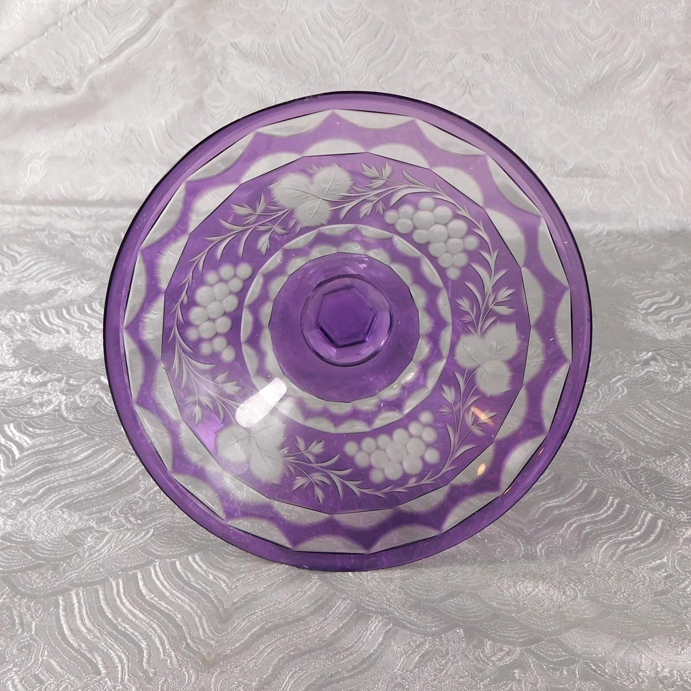 Purple Cut to Clear Footed Plate, Bowl or Bar Glass # 27652