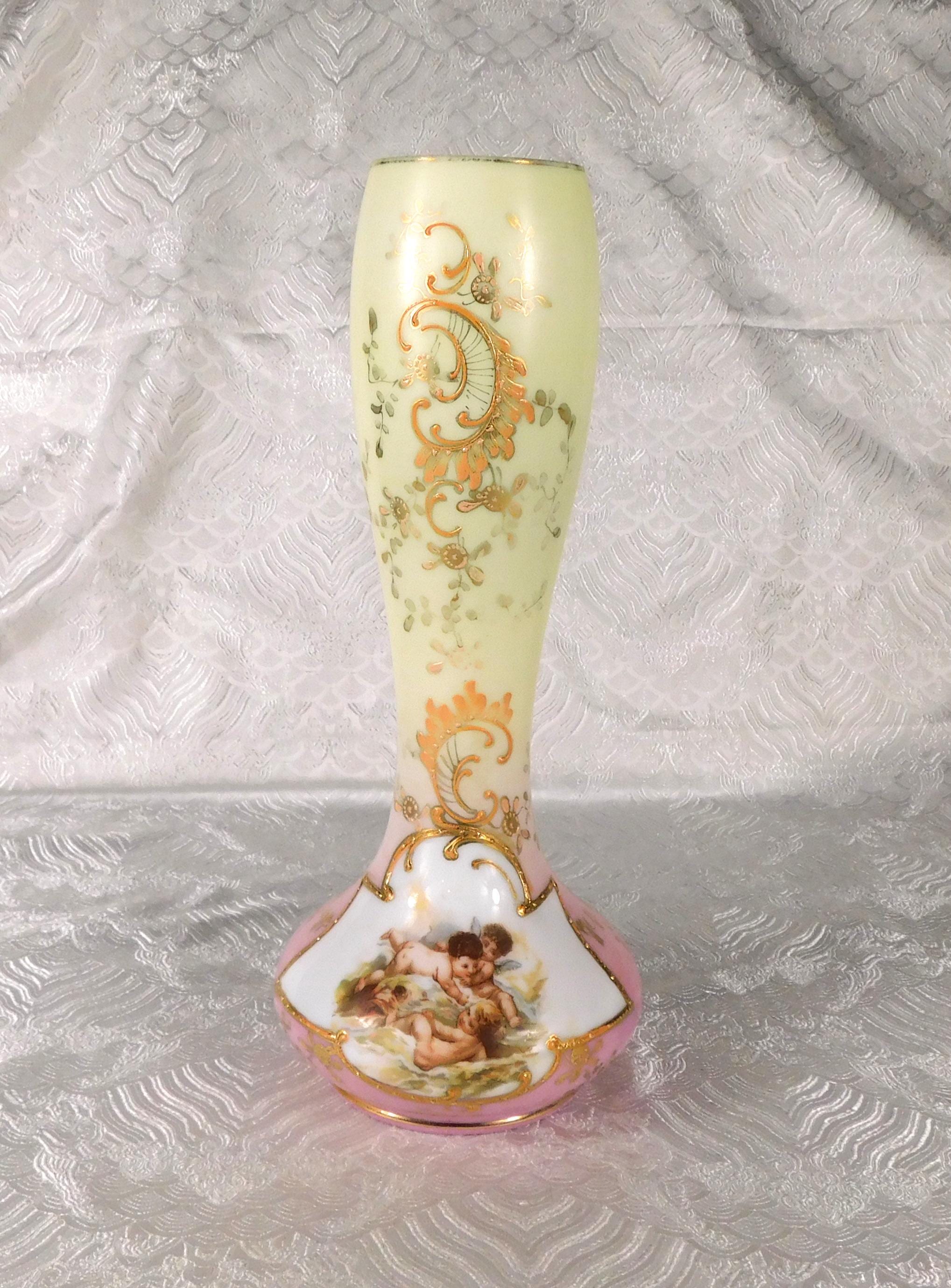 Pink and Cream Vase with Angel Design and Gold Trim   # 27649