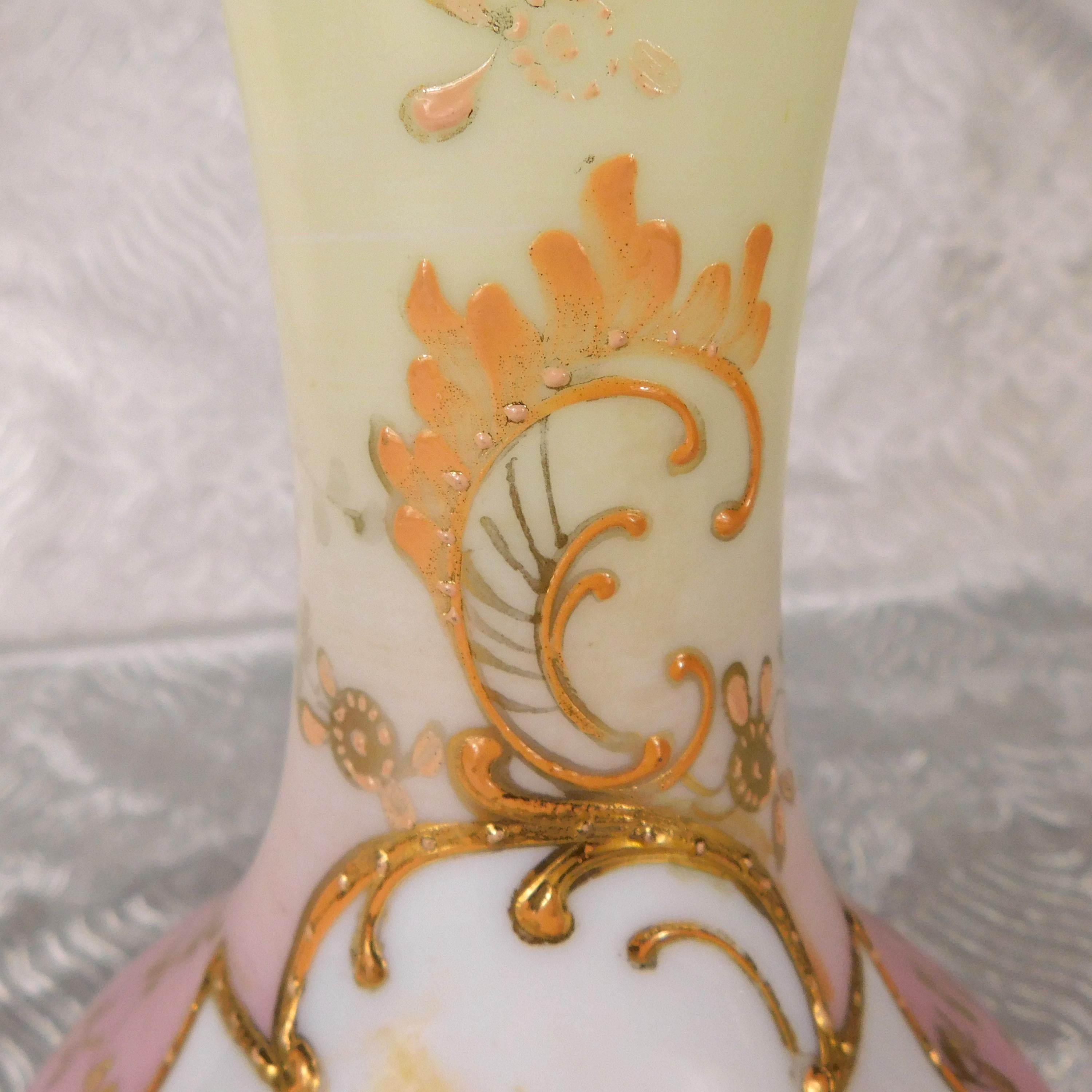 Pink and Cream Vase with Angel Design and Gold Trim   # 27649