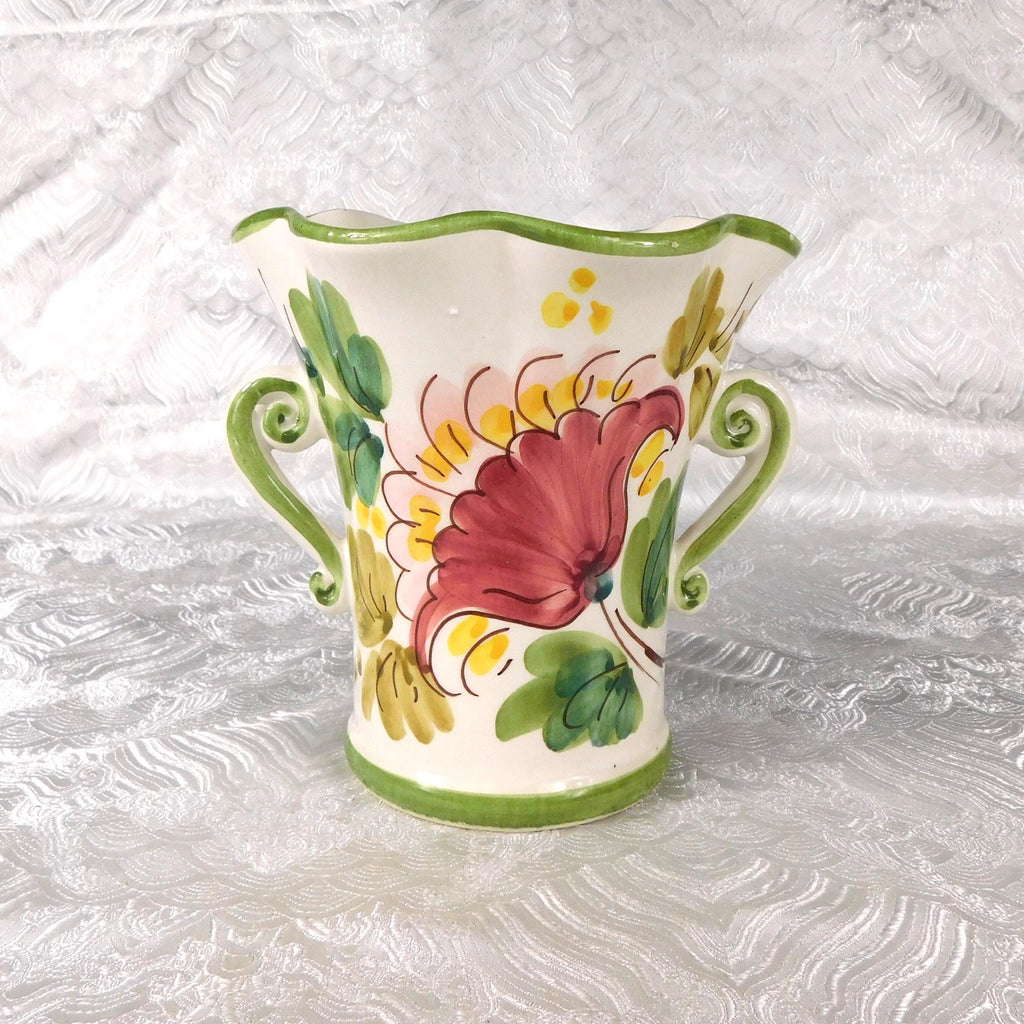 Small White and Green  Floral Vase from italy # 27657