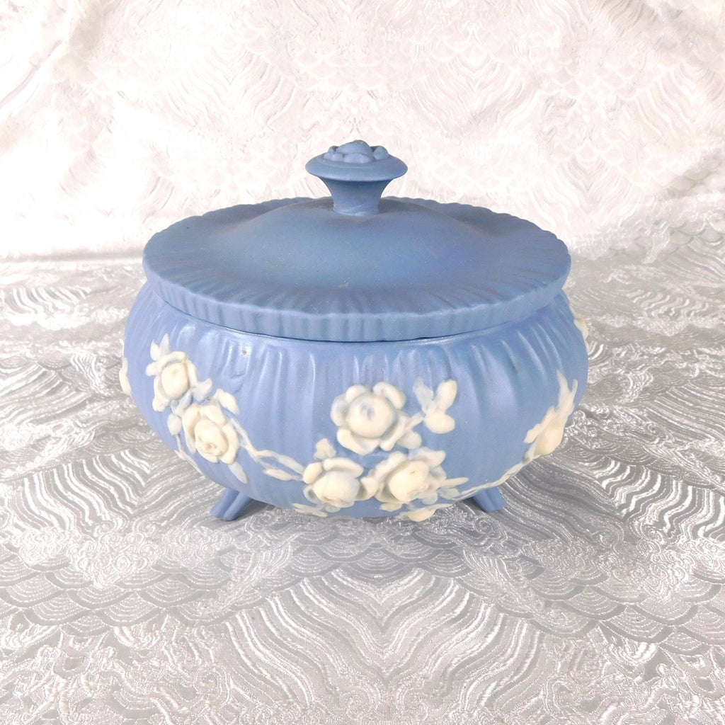 Footed Blue Jasperware Bowl with Lid # 27609