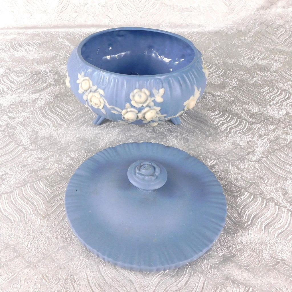 Footed Blue Jasperware Bowl with Lid # 27609