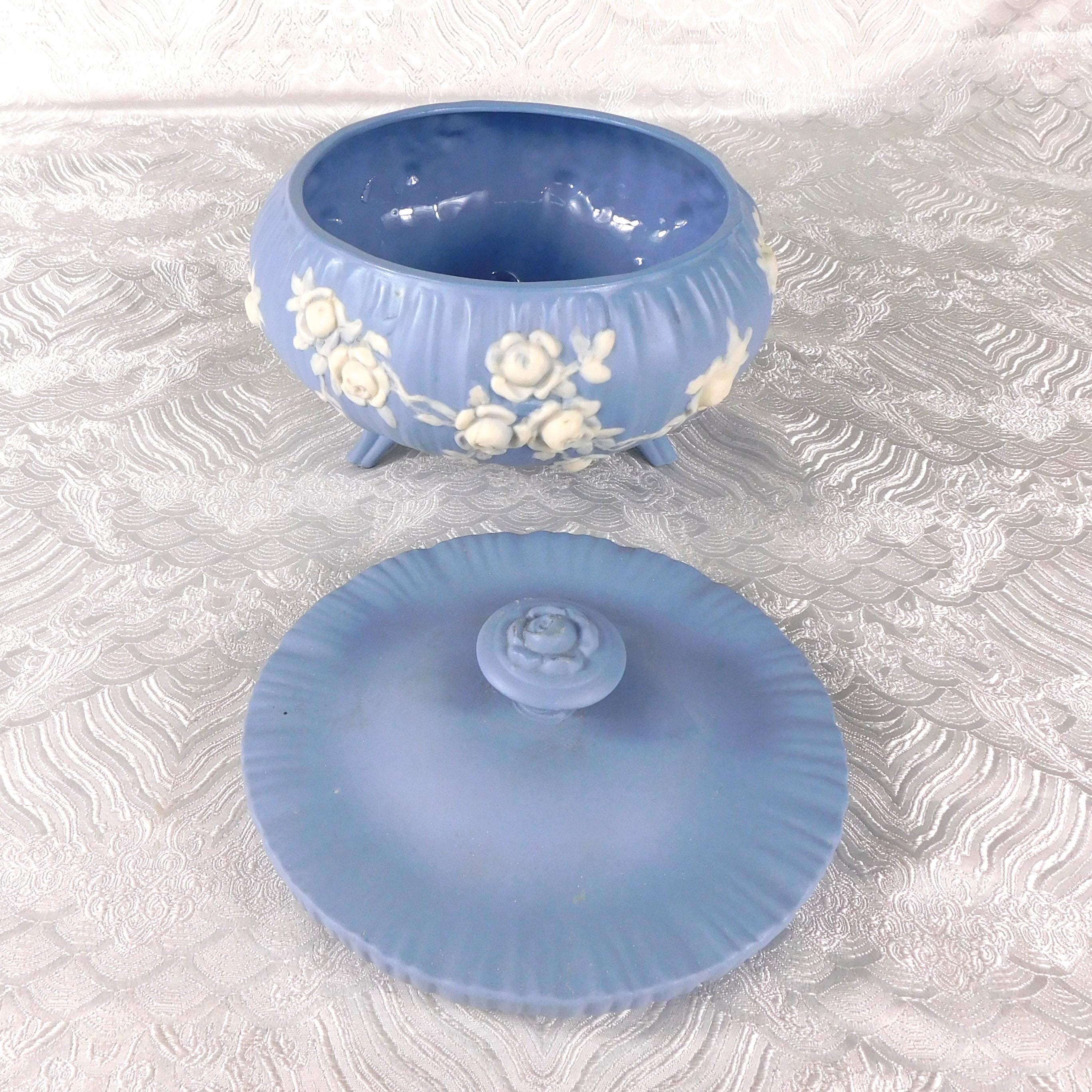 Footed Blue Jasperware Bowl with Lid # 27609