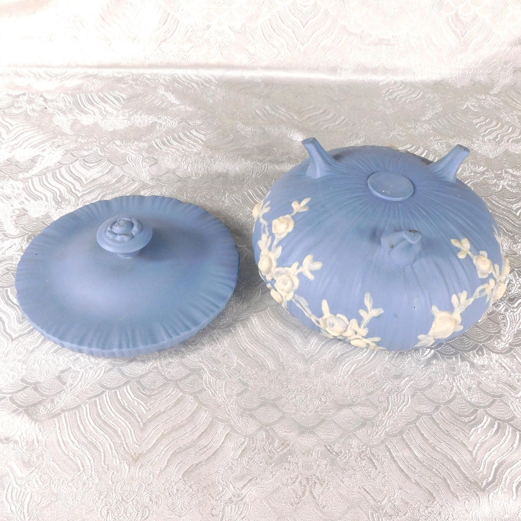Footed Blue Jasperware Bowl with Lid # 27609