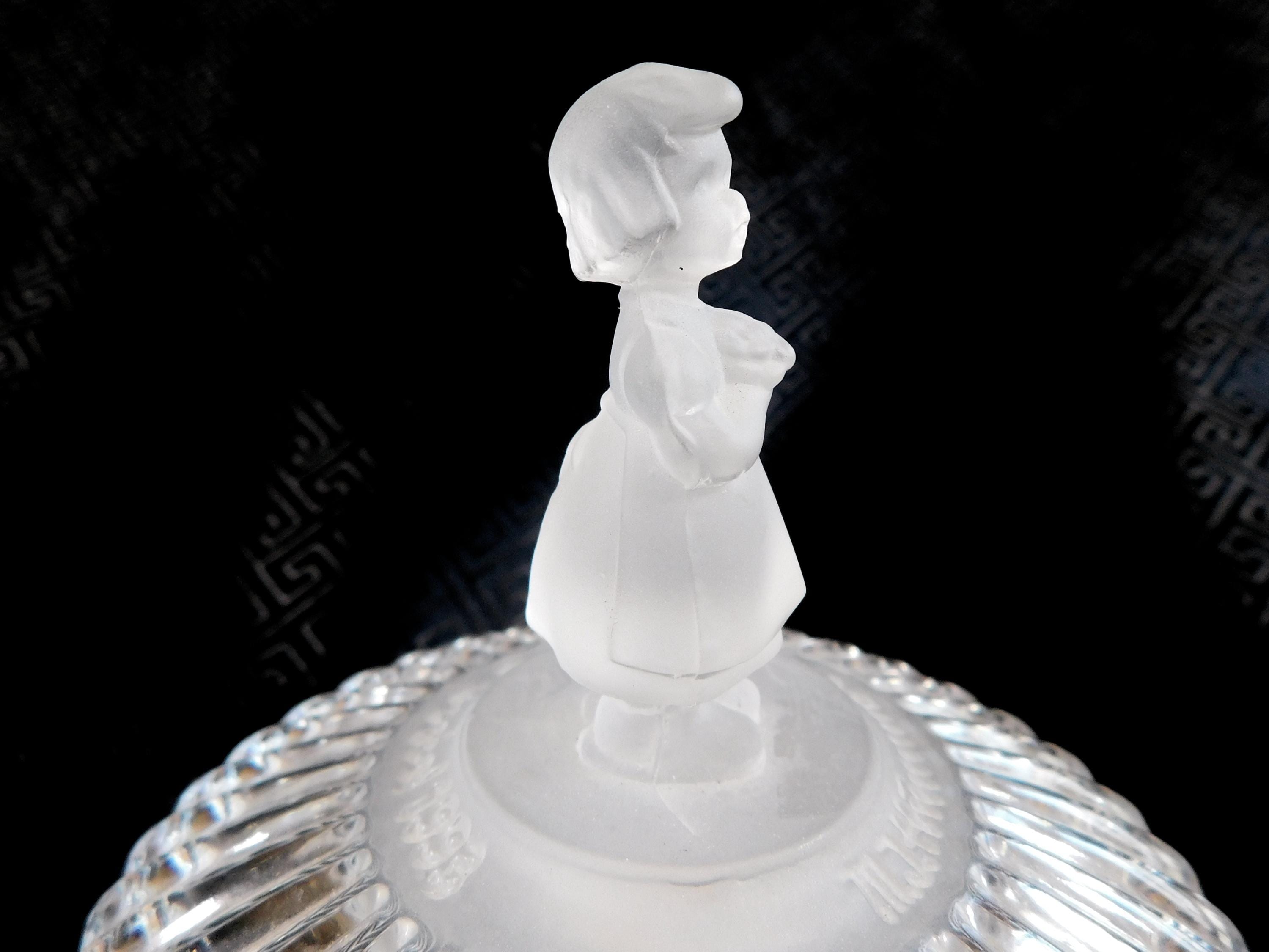 Glass Covered Trinket Powder Dish with Girl Shaped Handle  # 23525