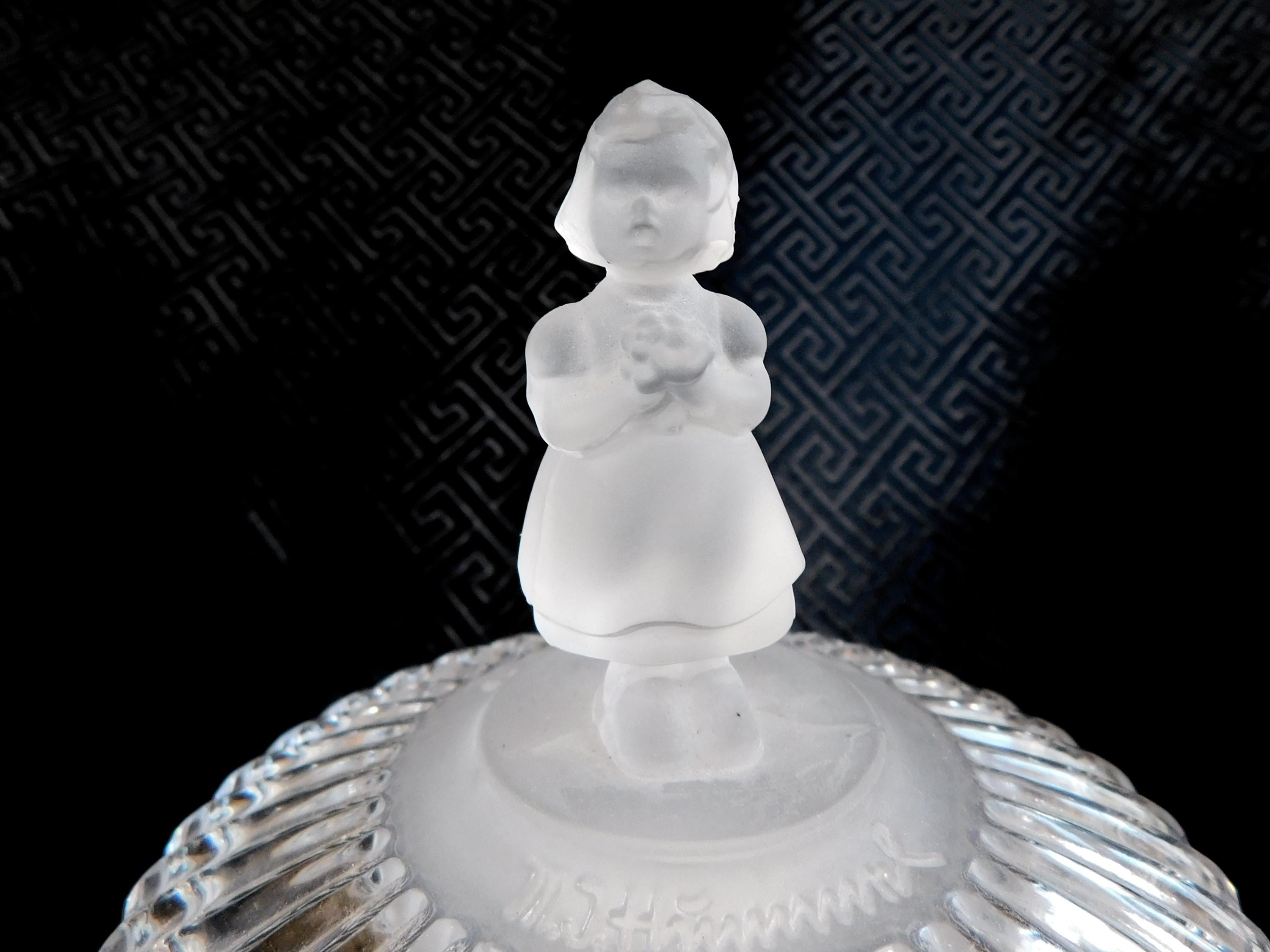 Glass Covered Trinket Powder Dish with Girl Shaped Handle  # 23525