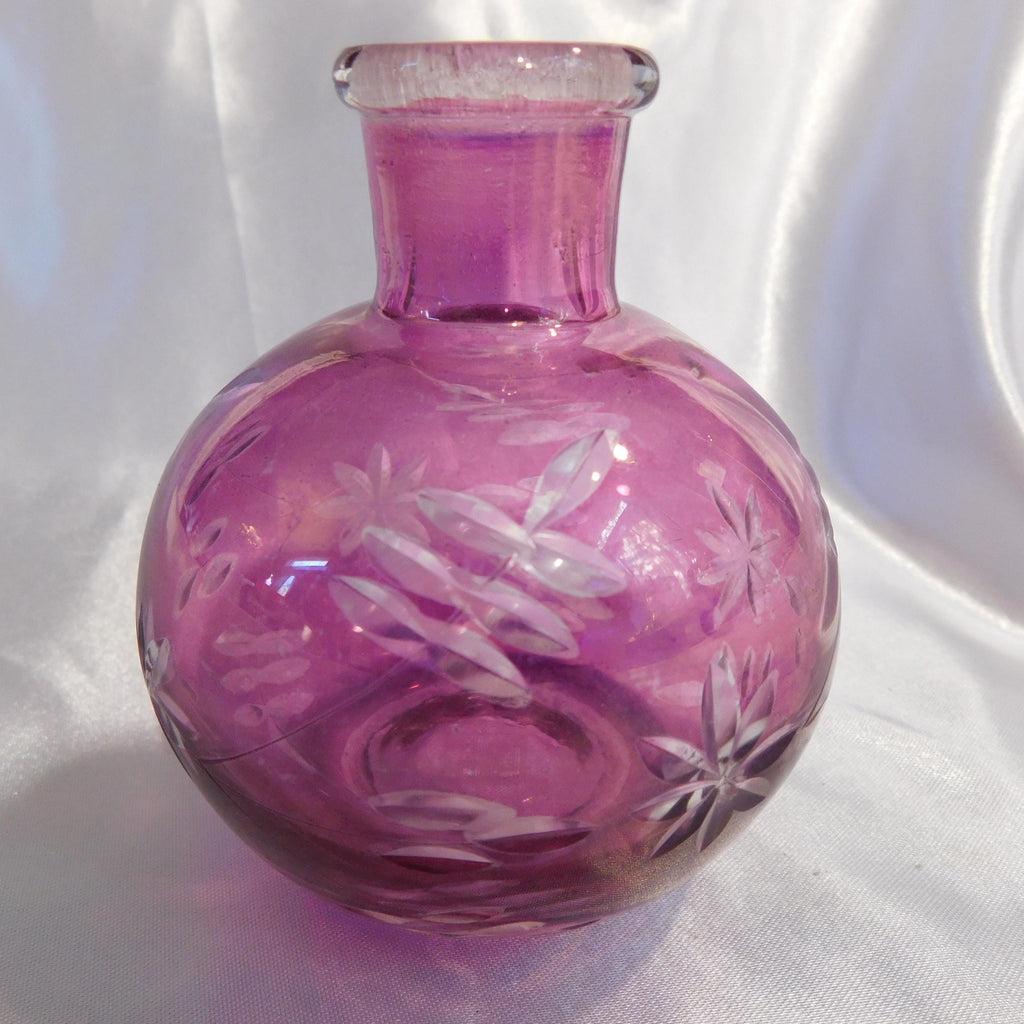 Pink Cut to Clear Glass Bottle with Stopper #21189