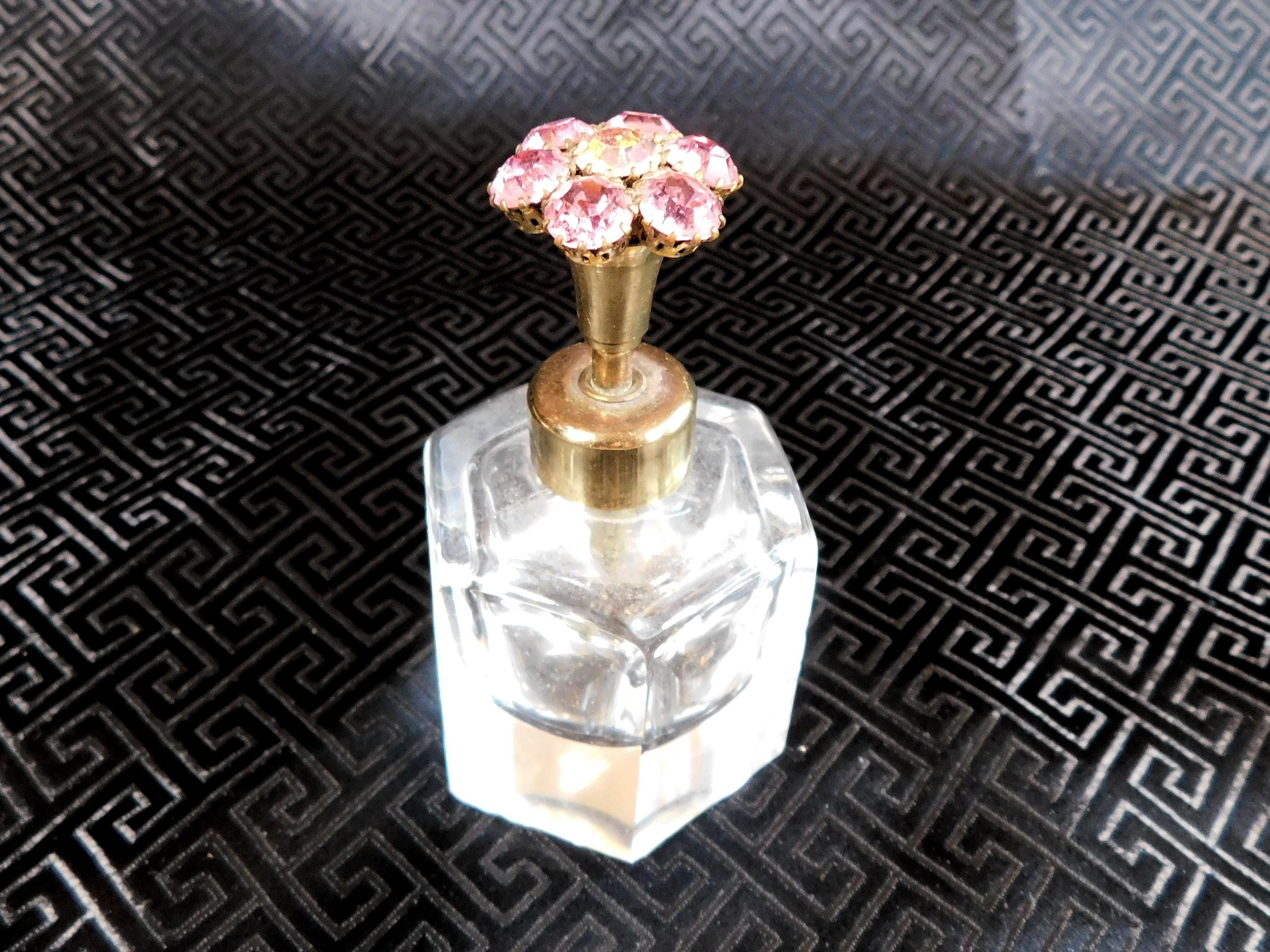 Clear Crystal Perfume Atomizer with  Pink Stone Pump # 24103
