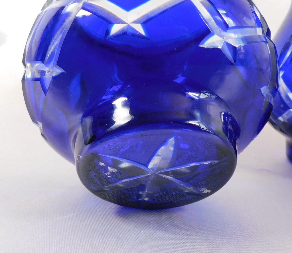 Set of Four Blue Cut to Clear Glasses, Vases, Candleholders  # 25819
