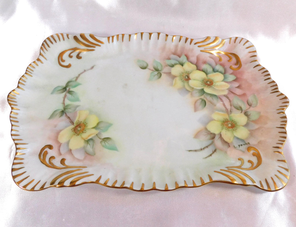 Hand Painted and Signed Vanity Tray and Covered Vanity Jar # 23678