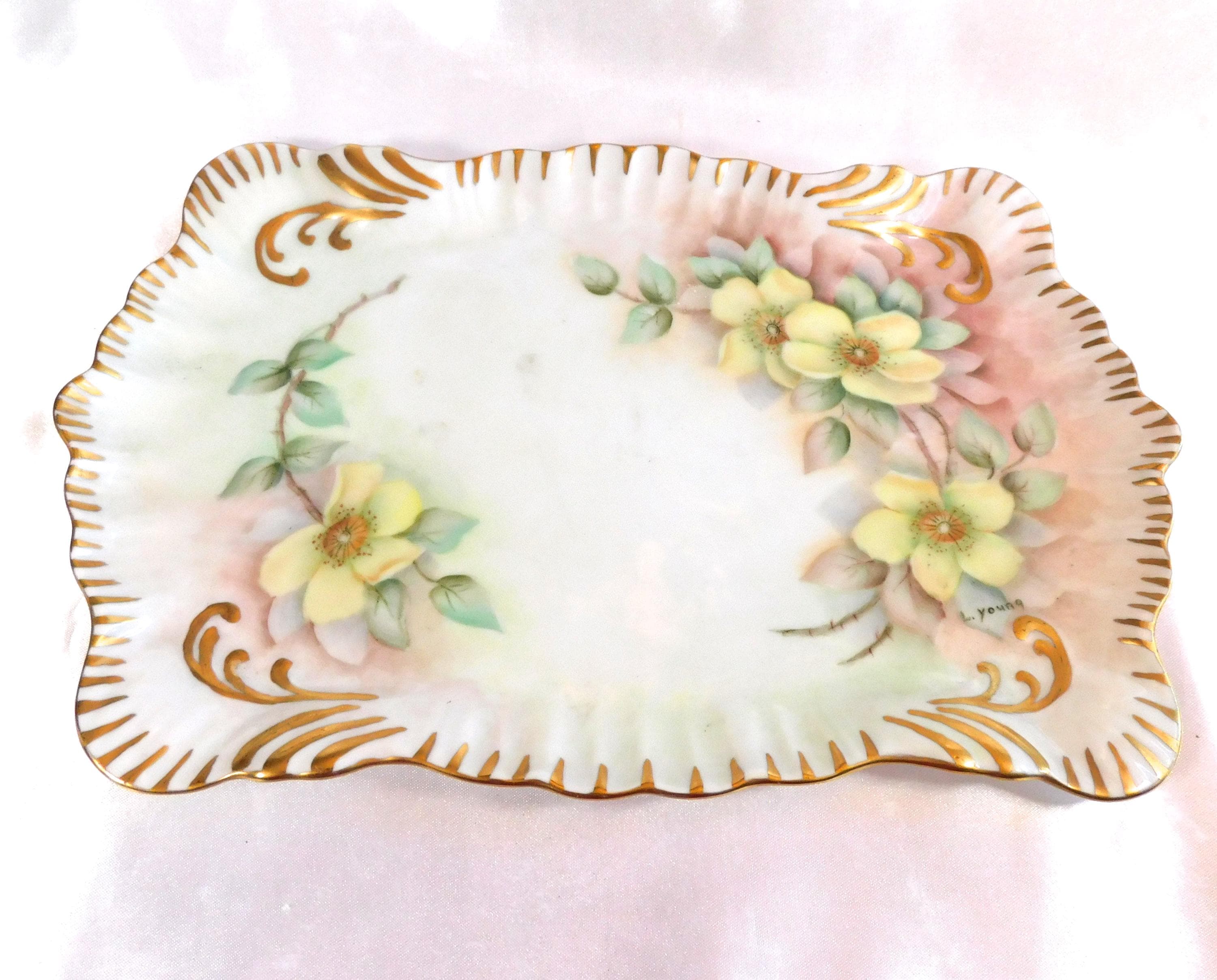 Hand Painted and Signed Vanity Tray and Covered Vanity Jar # 23678