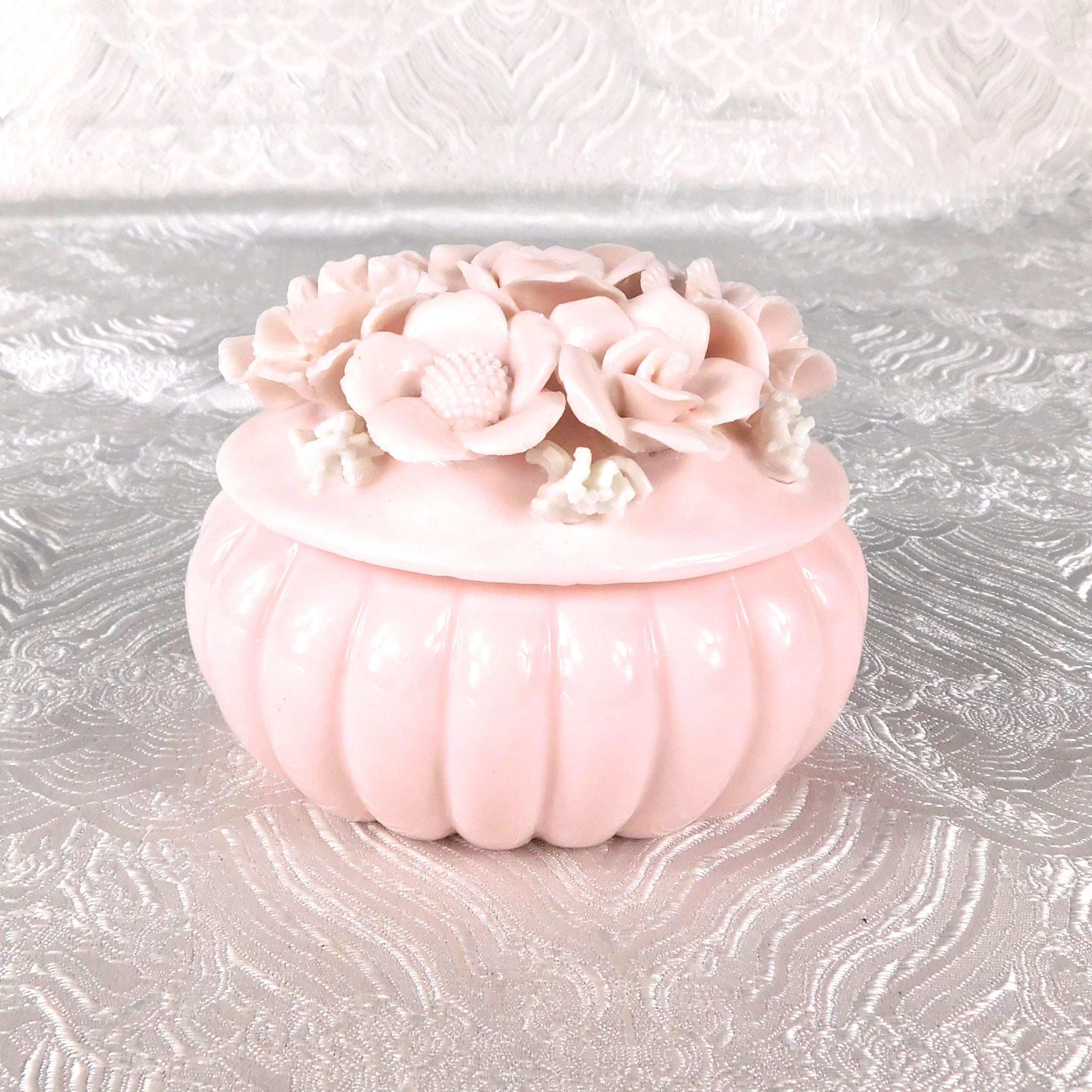 Ardalt Pale Pink Trinket or Ring Dish with Flower Top # 27577