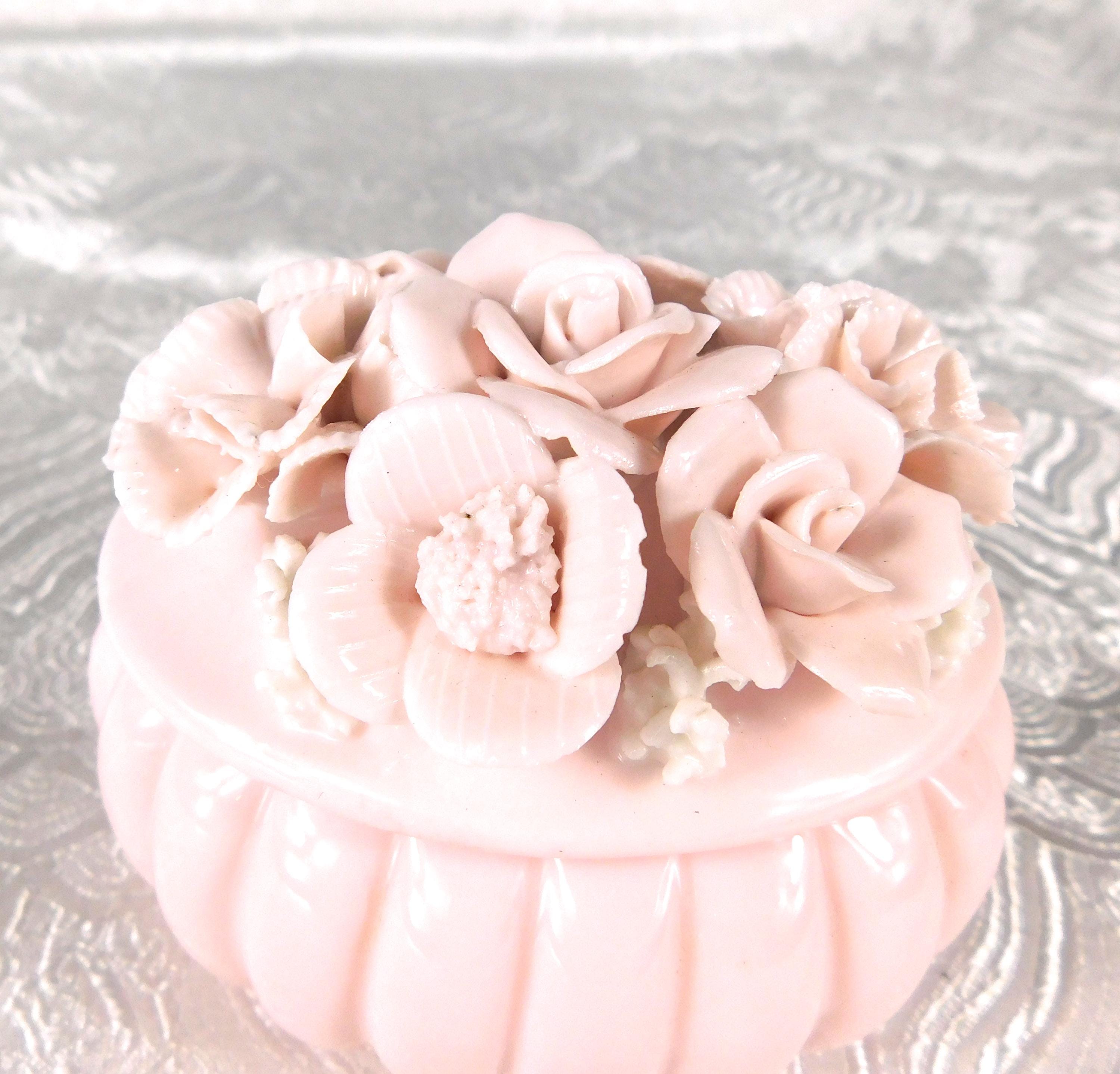 Ardalt Pale Pink Trinket or Ring Dish with Flower Top # 27577