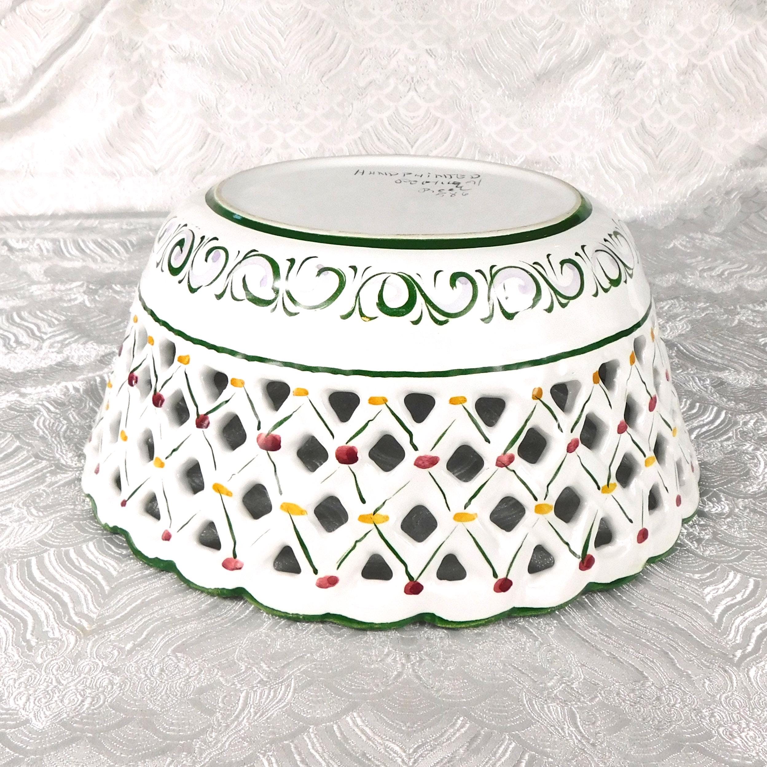 Large Hand Painted Bowl with Pierced Design # 27553