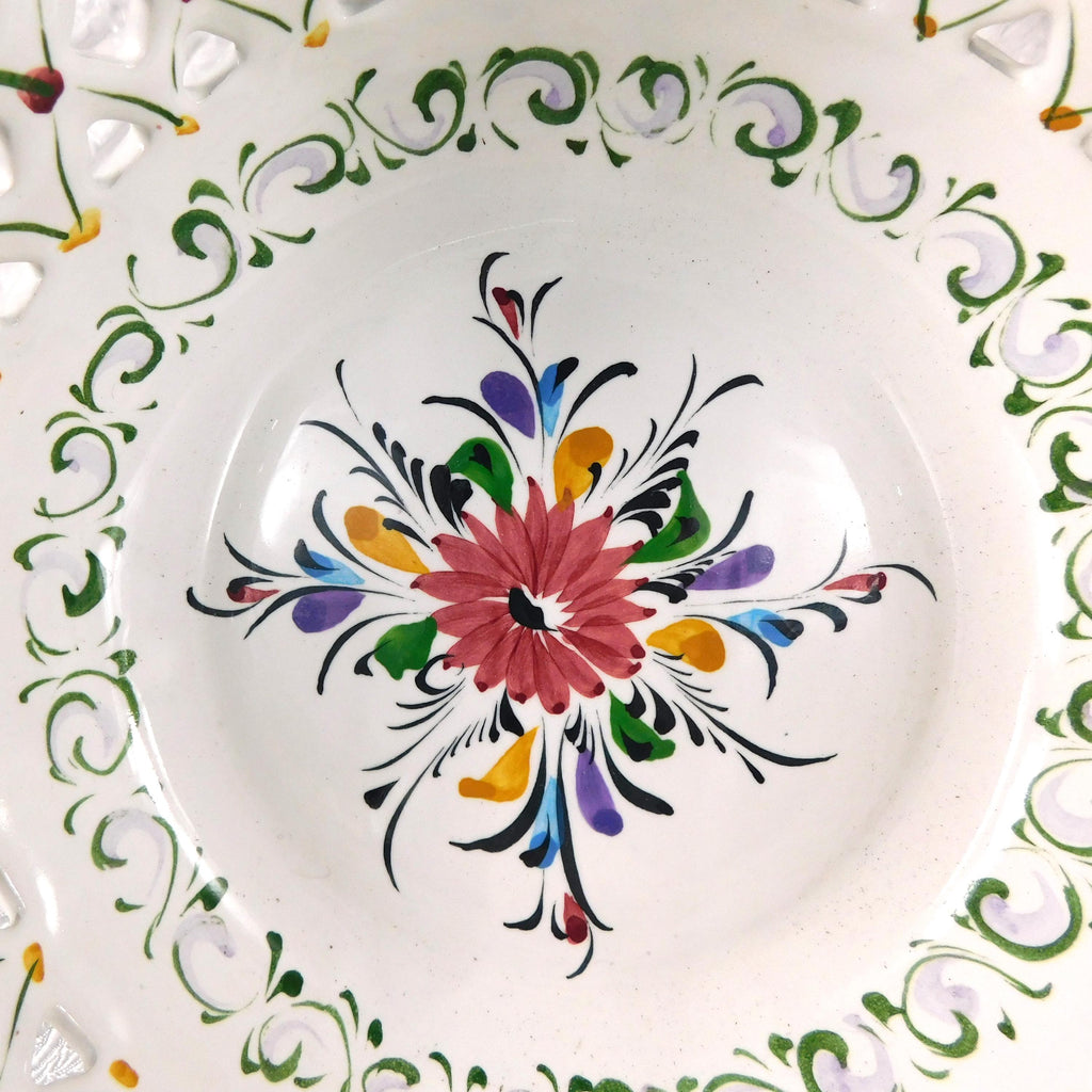 Large Hand Painted Bowl with Pierced Design # 27553