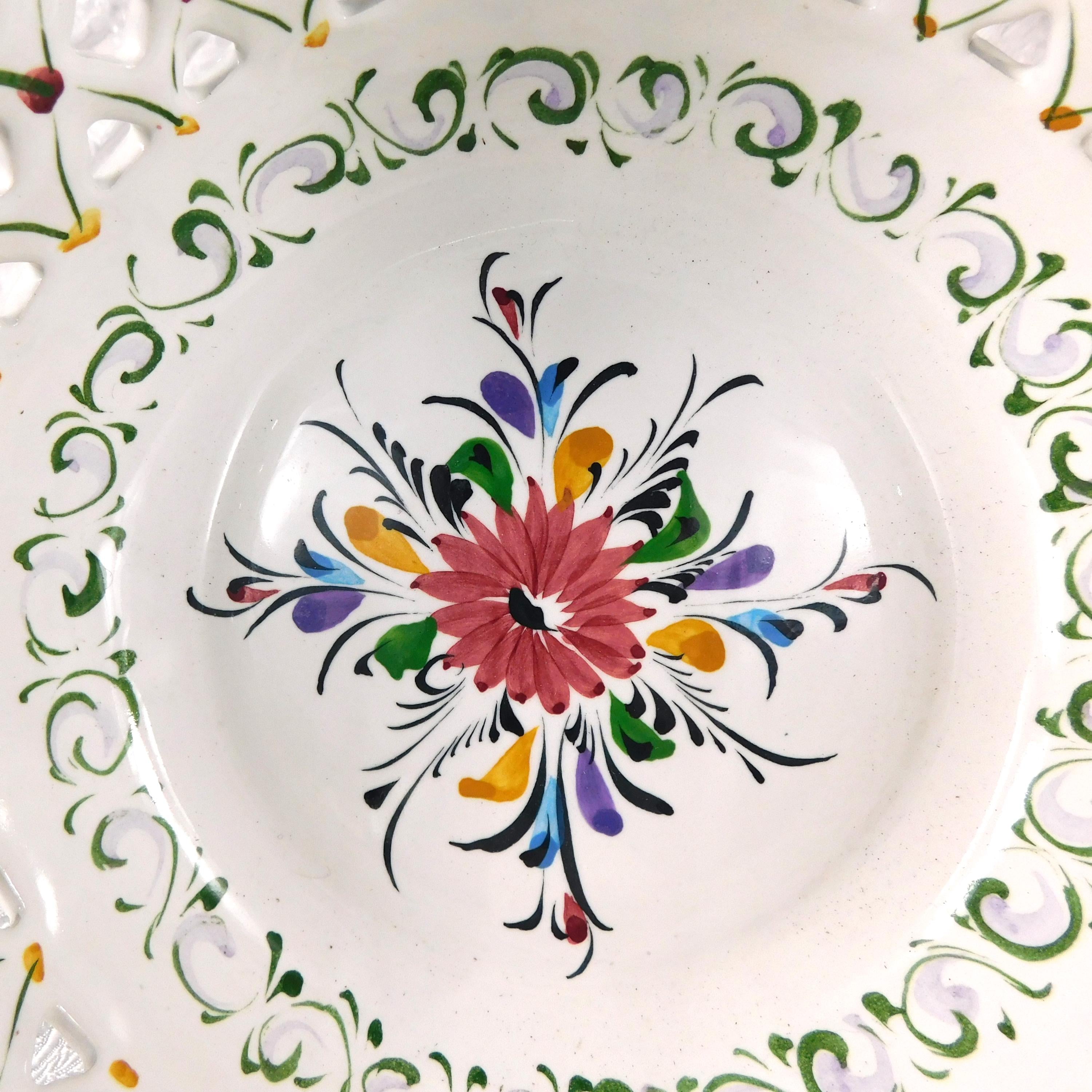 Large Hand Painted Bowl with Pierced Design # 27553